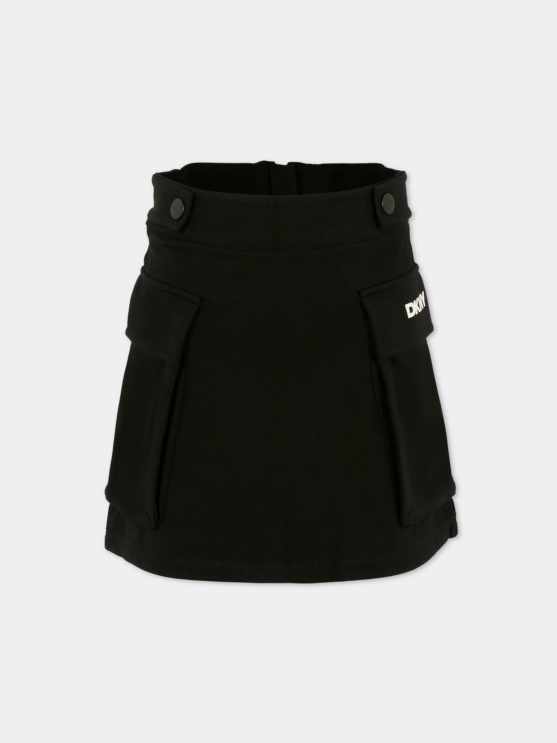 Gonna nera per bambina con logo bianco,Dkny,D62353 09B