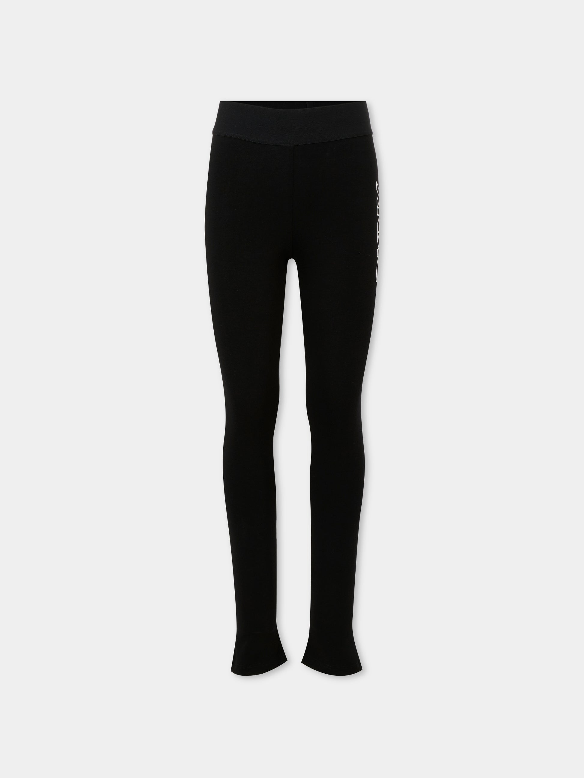 Leggings neri per bambina con logo bianco,Dkny,D62365 09B