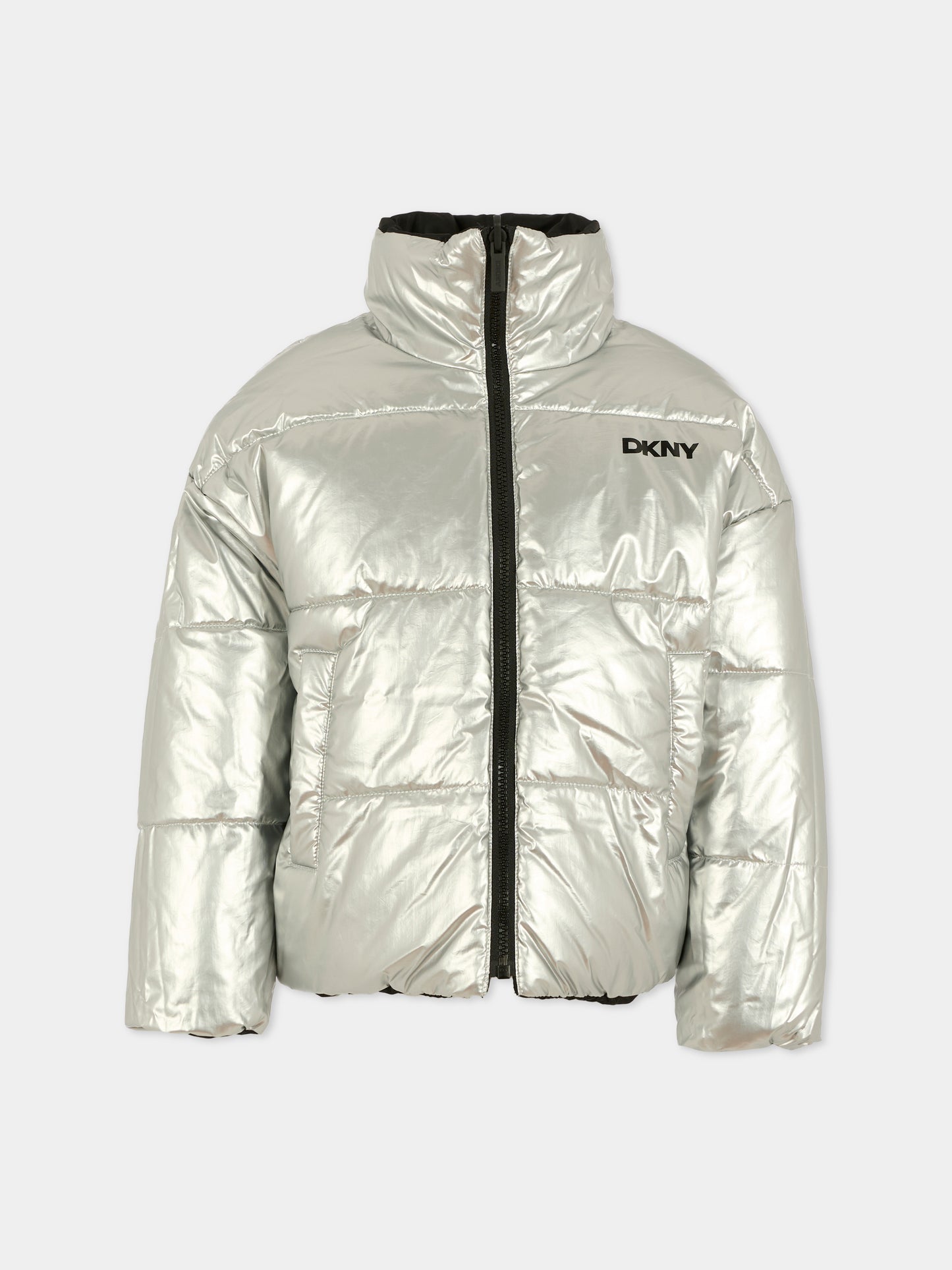 Piumino reversibile nero per bambina con logo,Dkny,D62381 09B