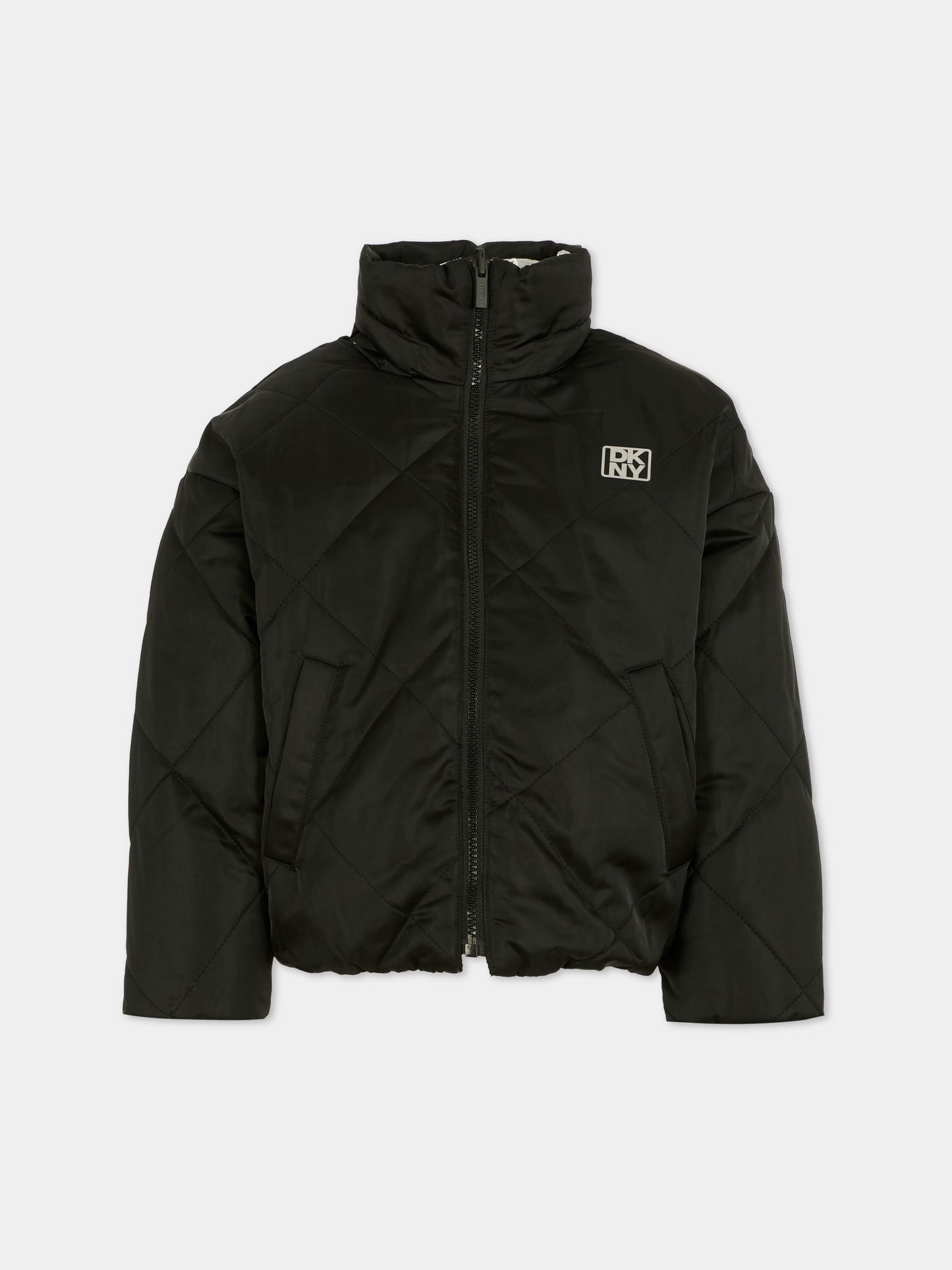 Piumino reversibile nero per bambina con logo,Dkny,D62381 09B