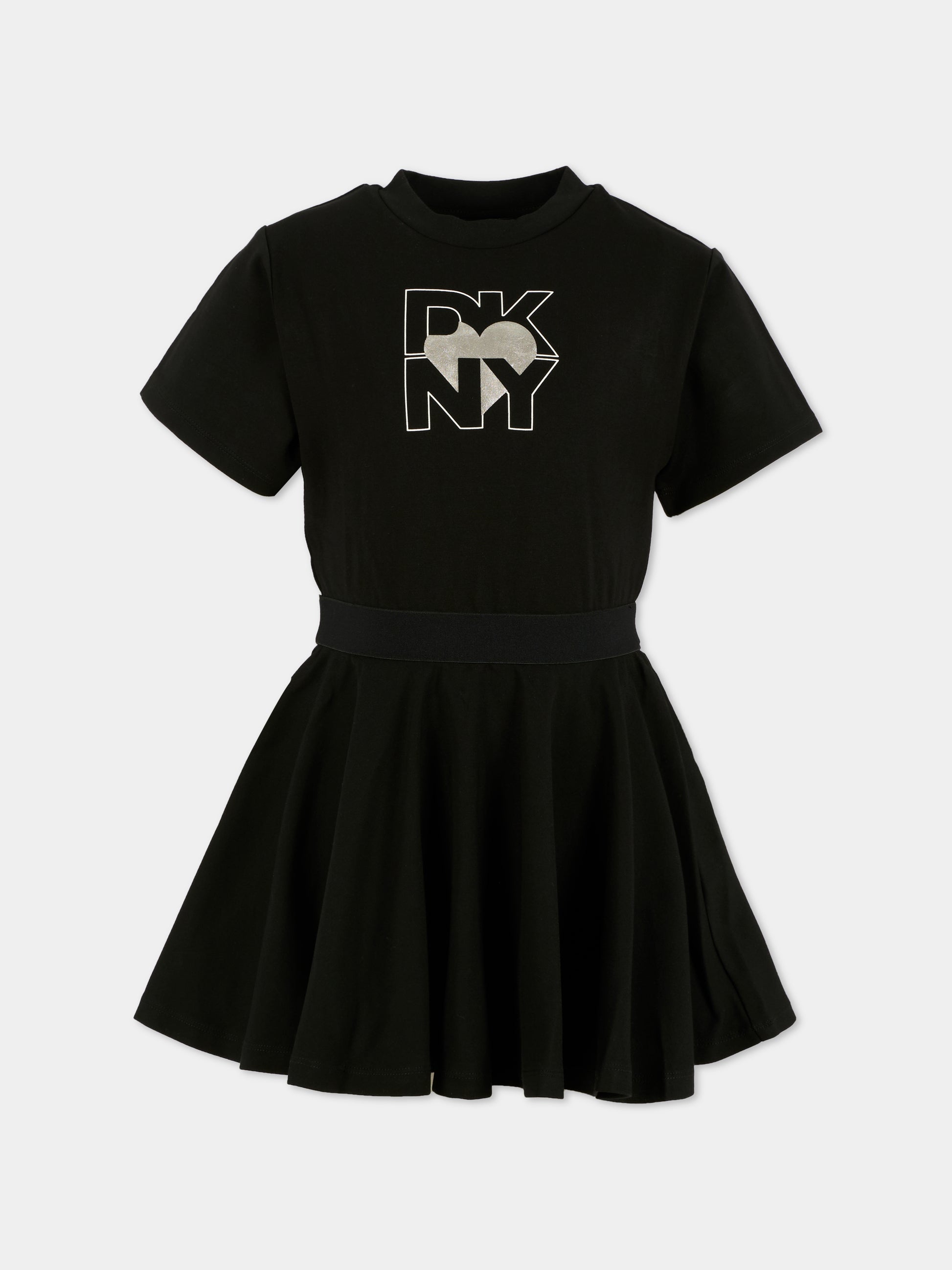 Vestito nero per bambina con logo bianco,Dkny,D62389 09B