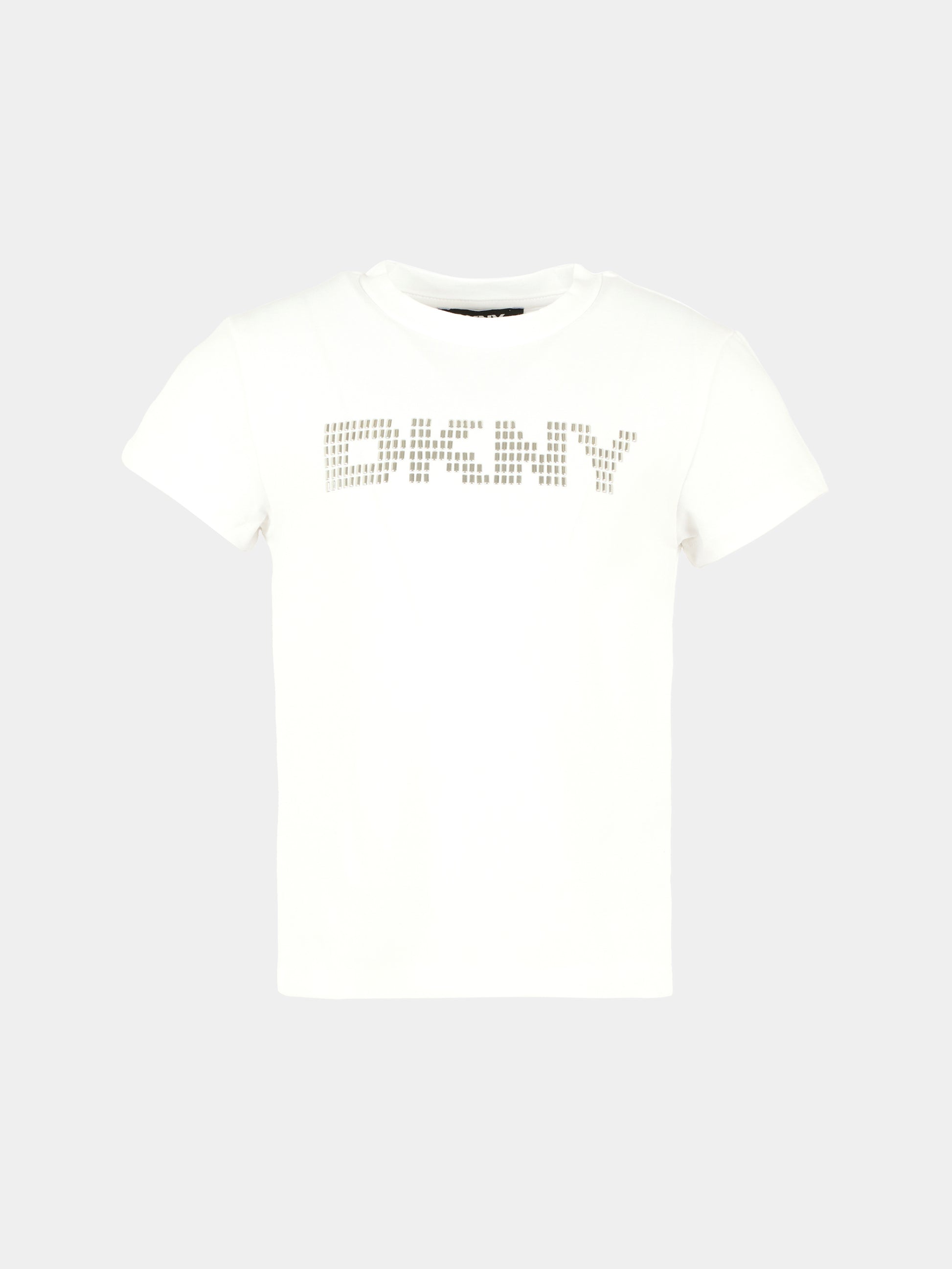 T-shirt bianca per bambina con logo,Dkny,D62406 10P