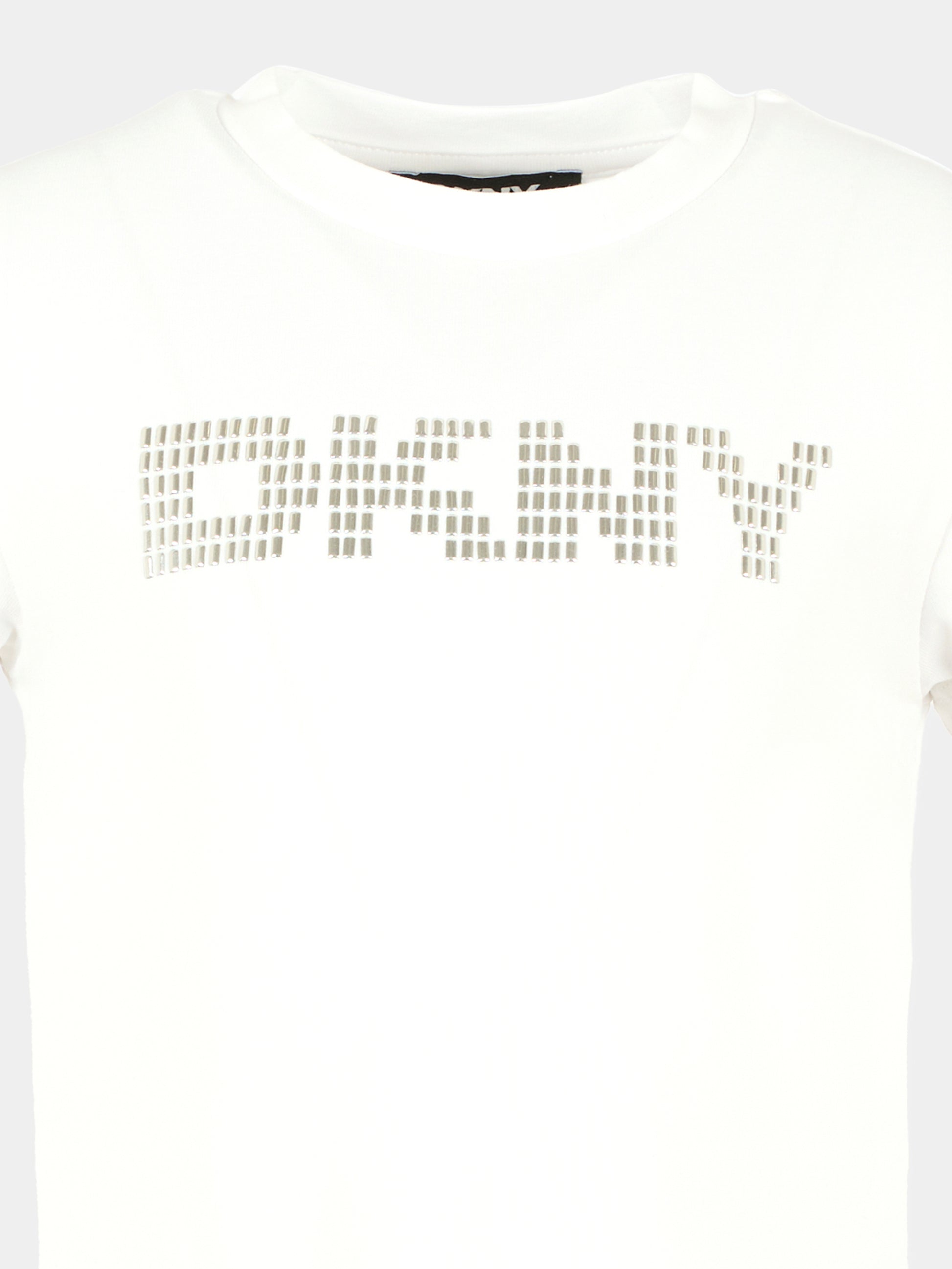 T-shirt bianca per bambina con logo,Dkny,D62406 10P