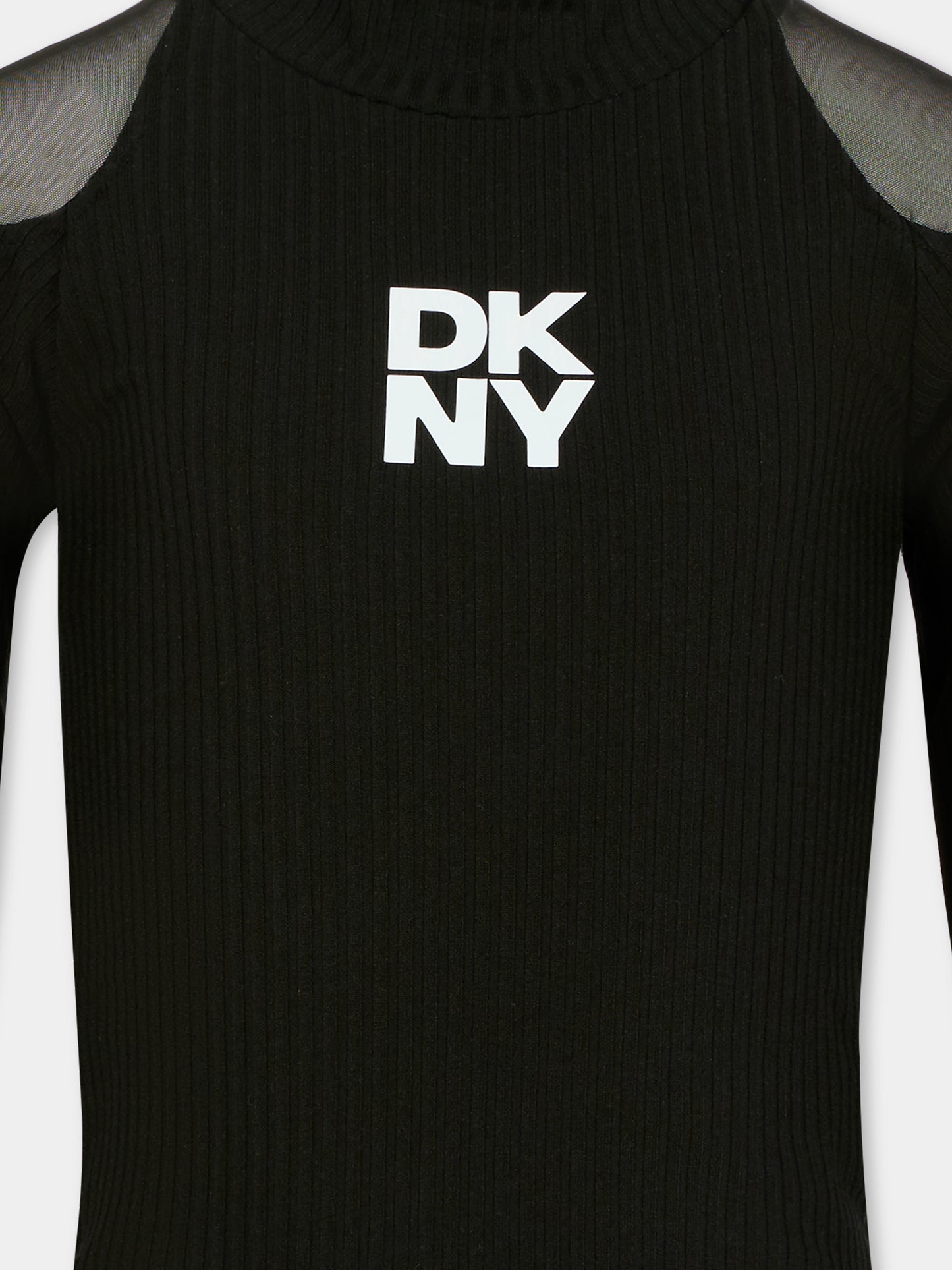 T-shirt nera per bambina con logo bianco,Dkny,D62410 09B
