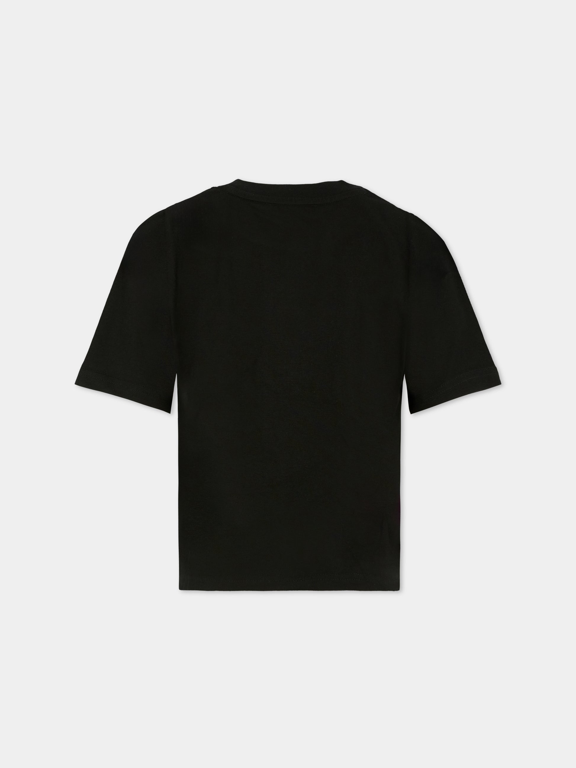 T-shirt nera per bambina con logo e cuore,Dkny,D62417 09B