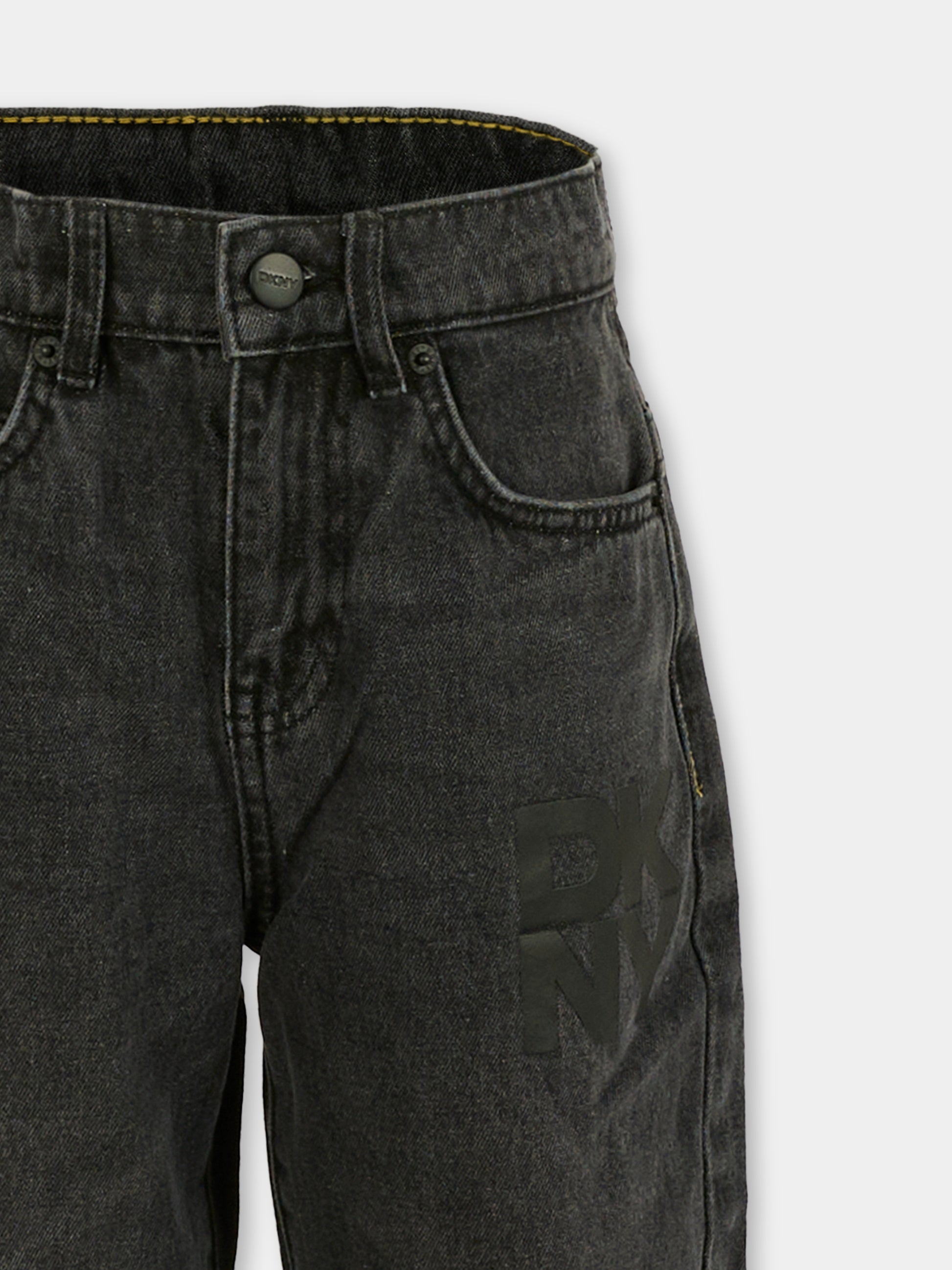 Jeans neri per bambina con logo nero,Dkny,D62425 Z11