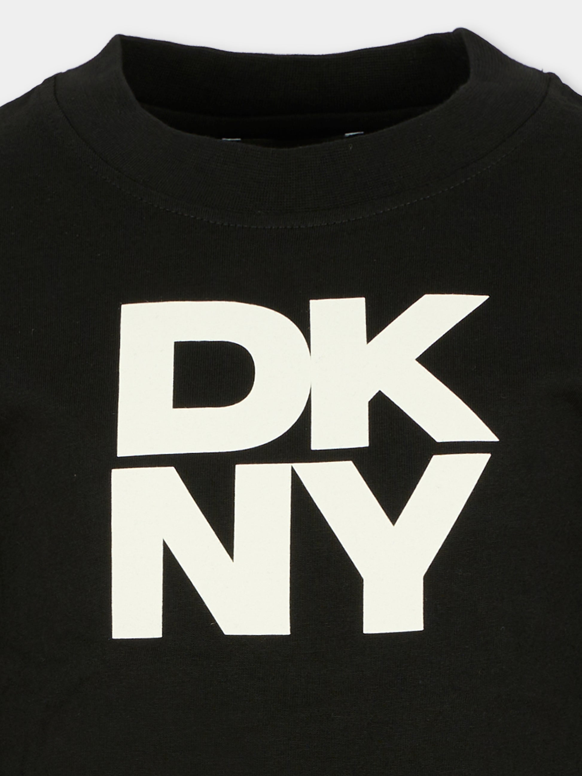 T-shirt nera per bambina con logo bianco,Dkny,D62457 09B