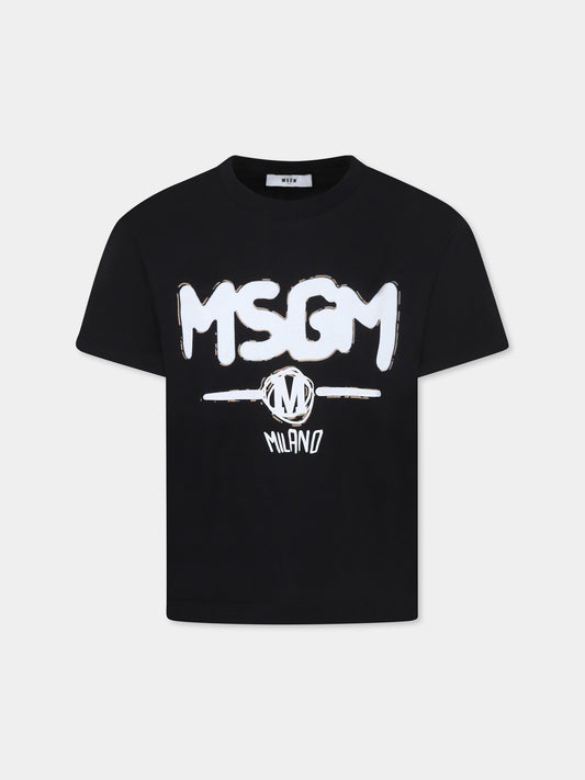 T-shirt nera per bambino con logo,Msgm Kids,F4MSJBTH087 110