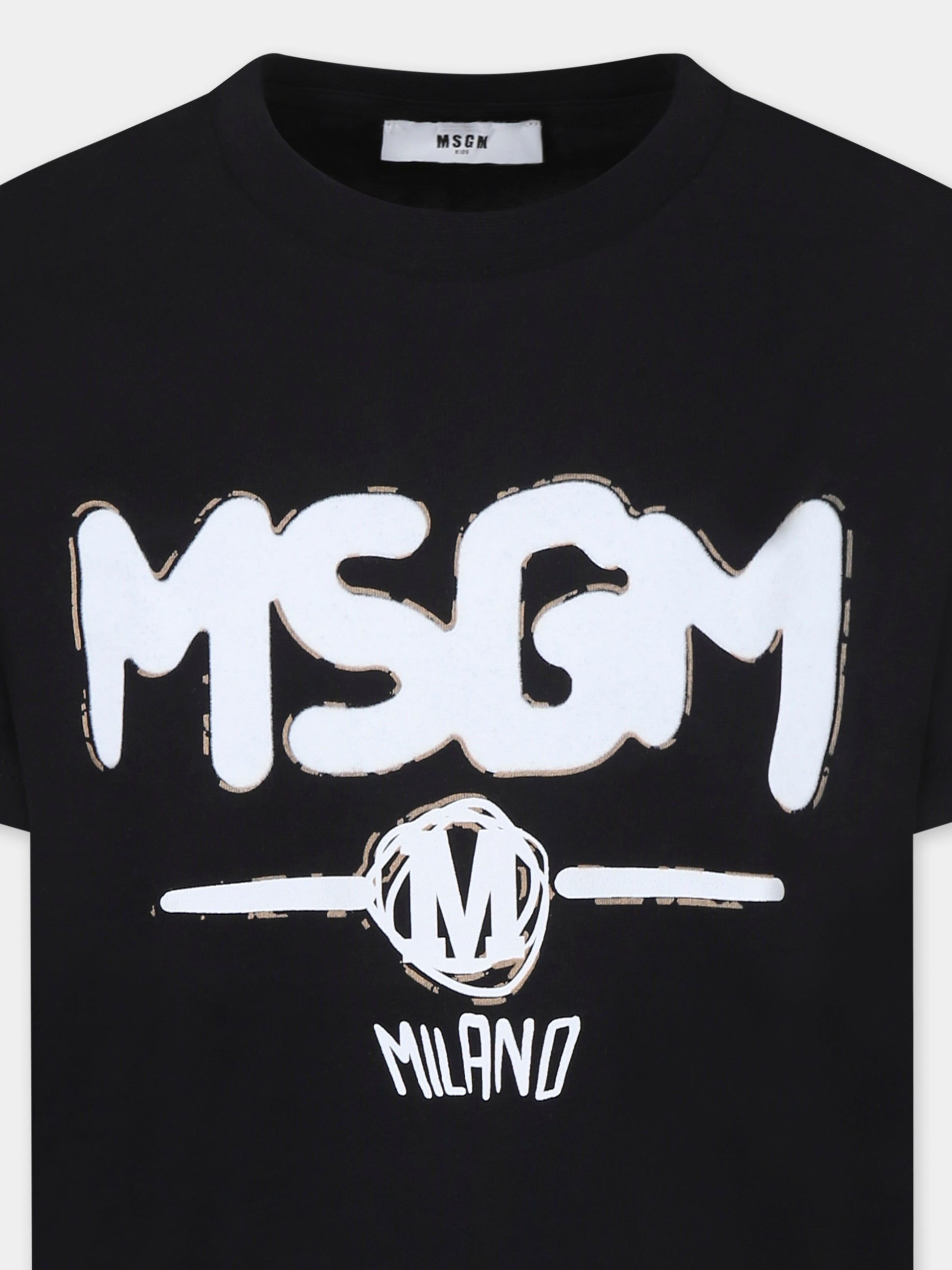T-shirt nera per bambino con logo,Msgm Kids,F4MSJBTH087 110