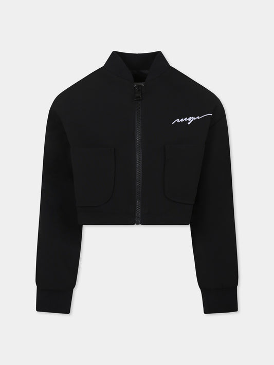 Bomber crop nero per bambina con logo,Msgm Kids,F4MSJGBO104 110