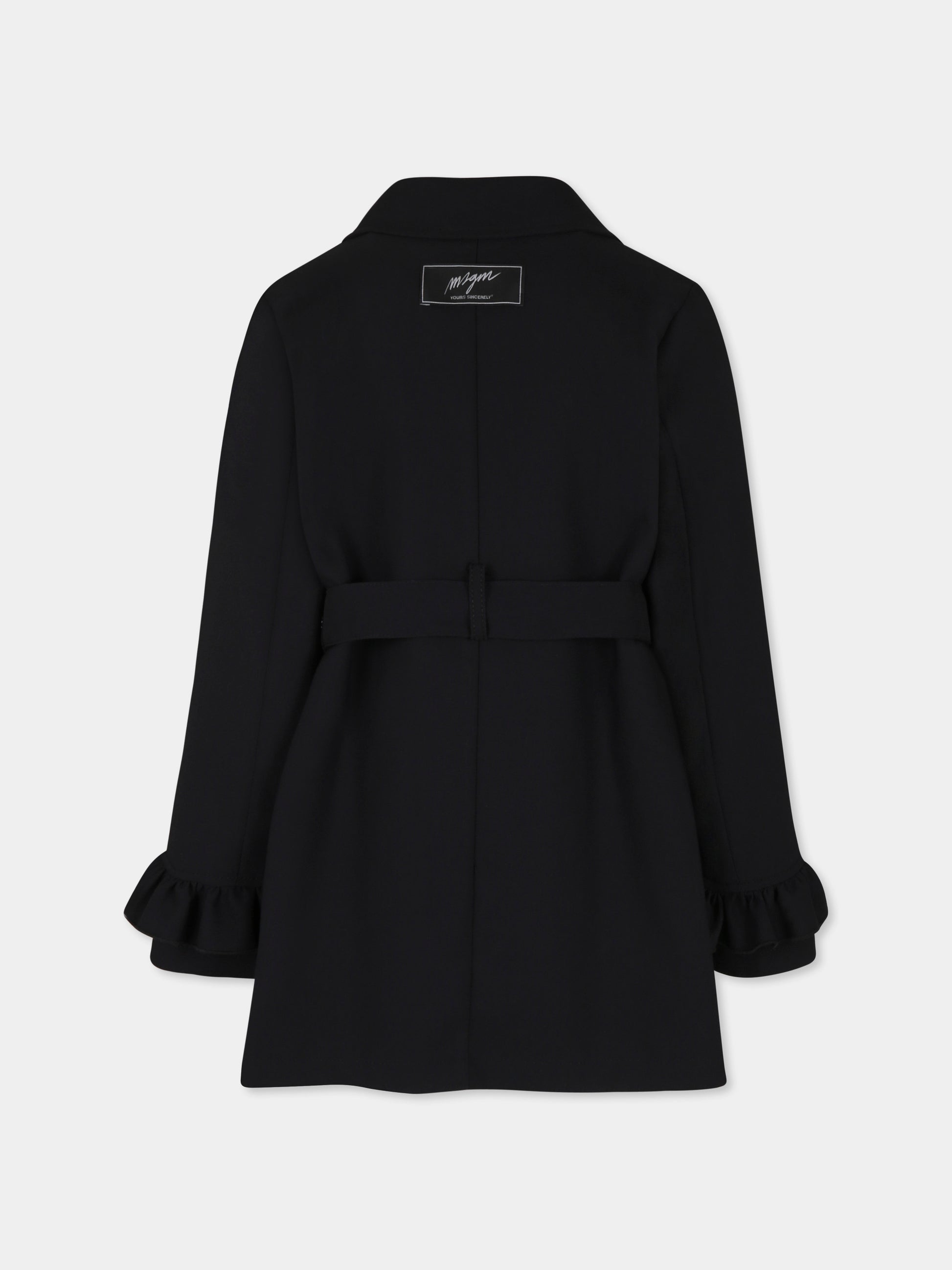 Cappotto nero per bambina con rocuhes e logo,Msgm Kids,F4MSJGCO134 110