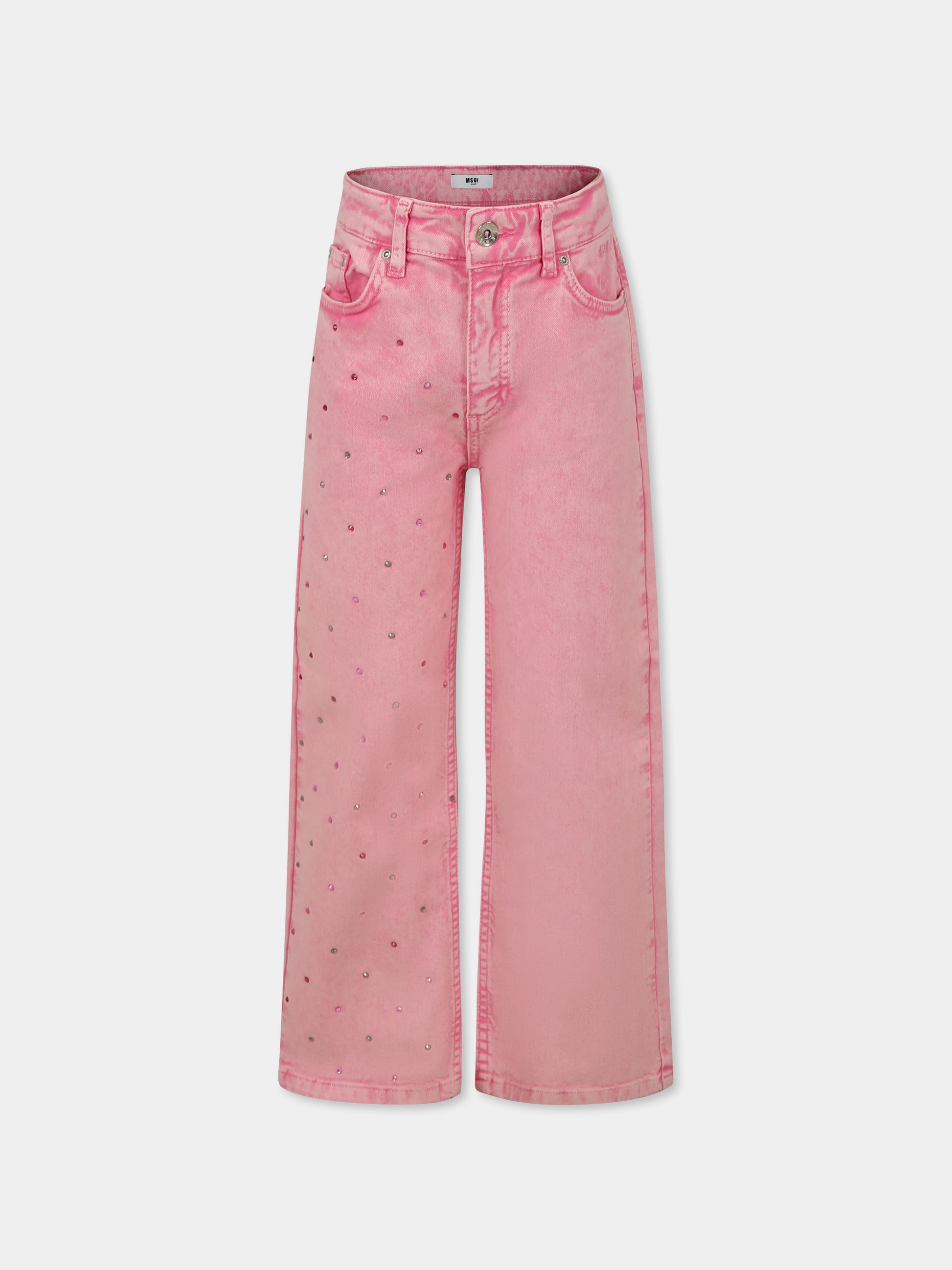 Jeans rosa per bambina con strass,Msgm Kids,F4MSJGDP160 042