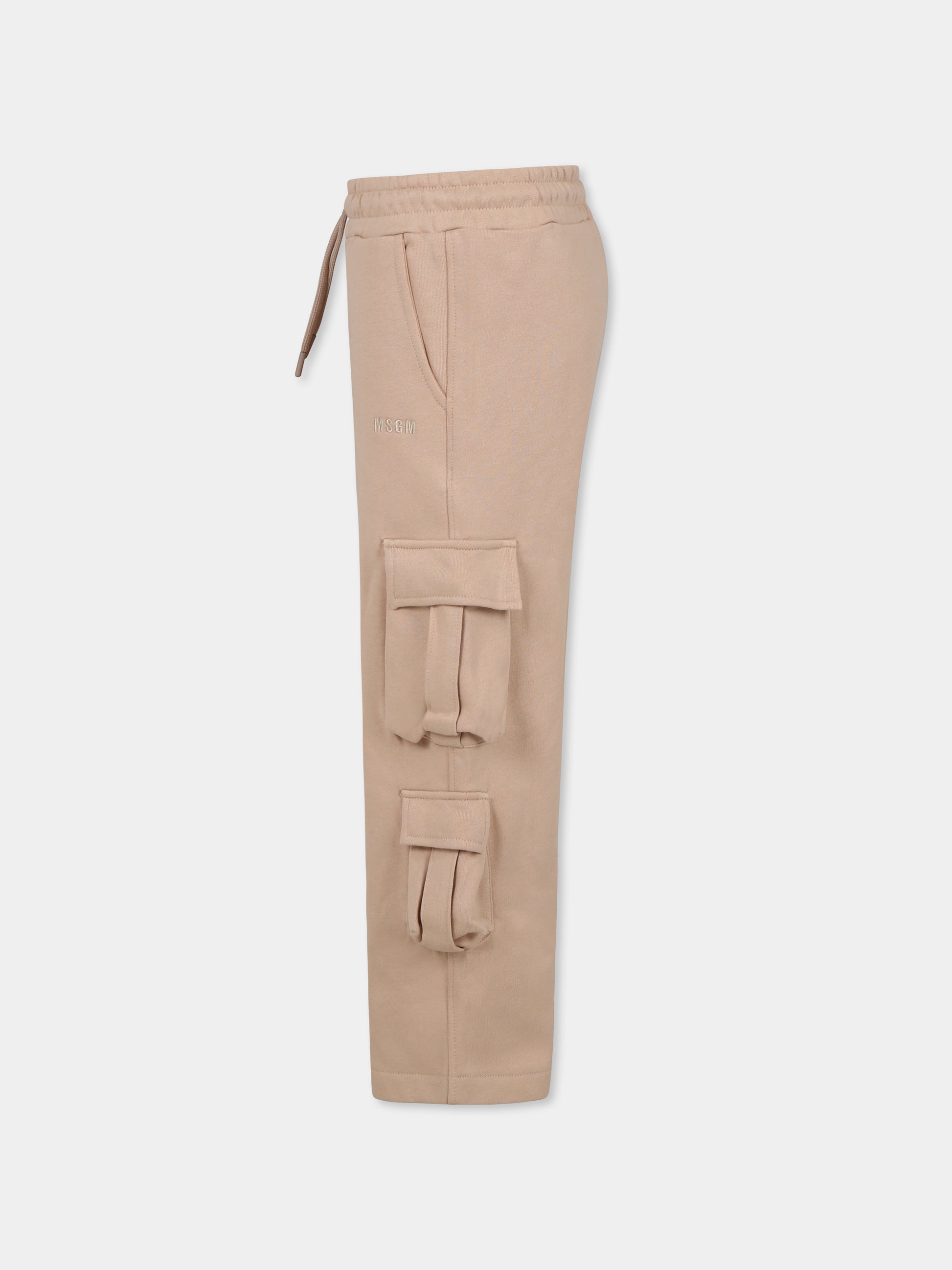 Pantaloni beige per bambina con logo,Msgm Kids,F4MSJGFP192 015