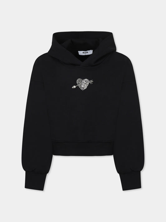Felpa crop nera per bambina con logo e cuore,Msgm Kids,F4MSJGHS129 110