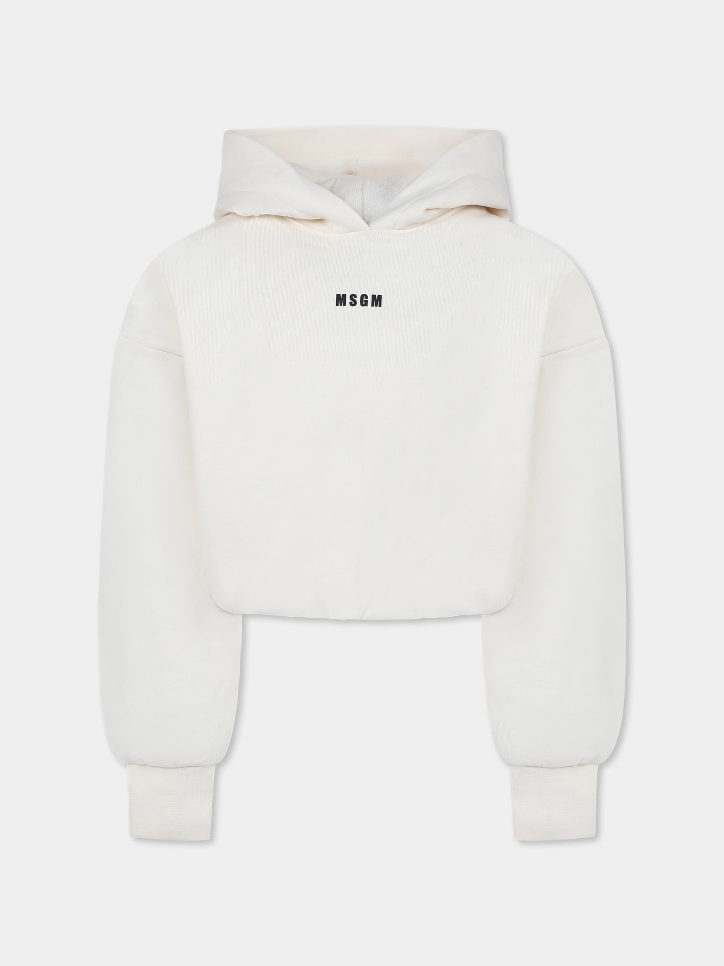 Felpa crop avorio per bambina con logo,Msgm Kids,F4MSJGHS140 013