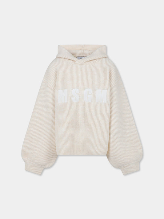 Maglione crop avorio per bambina con logo,Msgm Kids,F4MSJGJP078 013