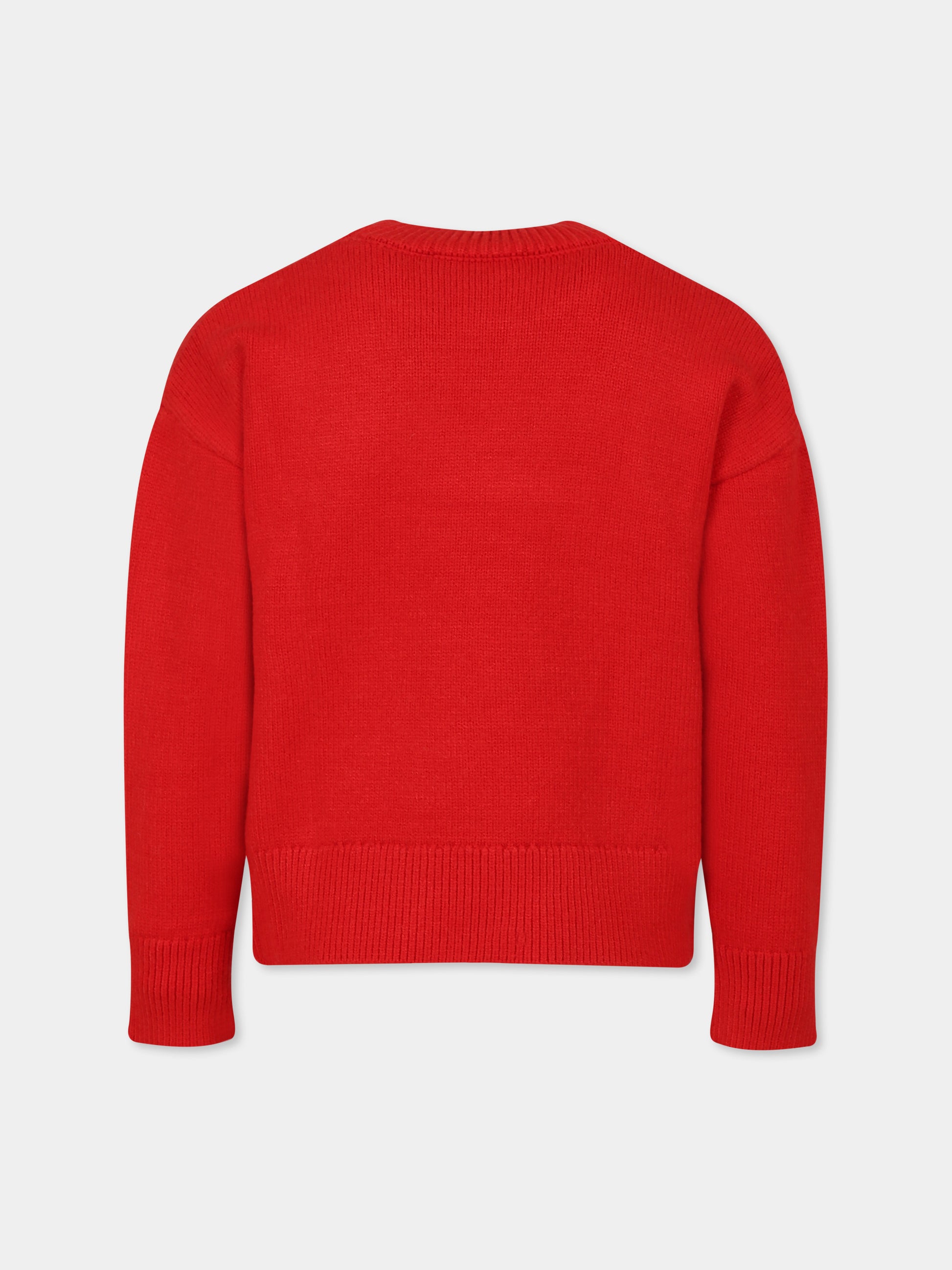 Maglione rosso per bambina con cuore e logo,Msgm Kids,F4MSJGJP131 040