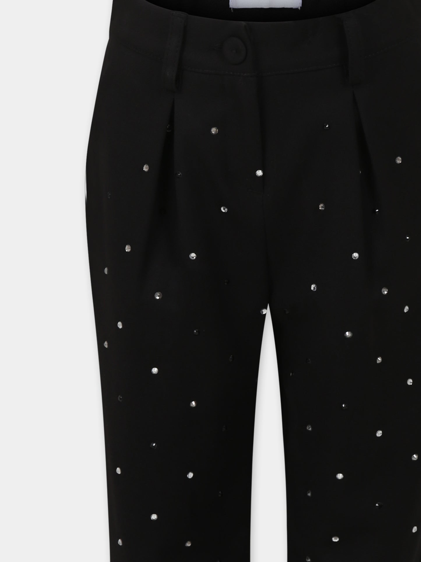 Pantaloni neri per bambina con strass e logo,Msgm Kids,F4MSJGPA187 110