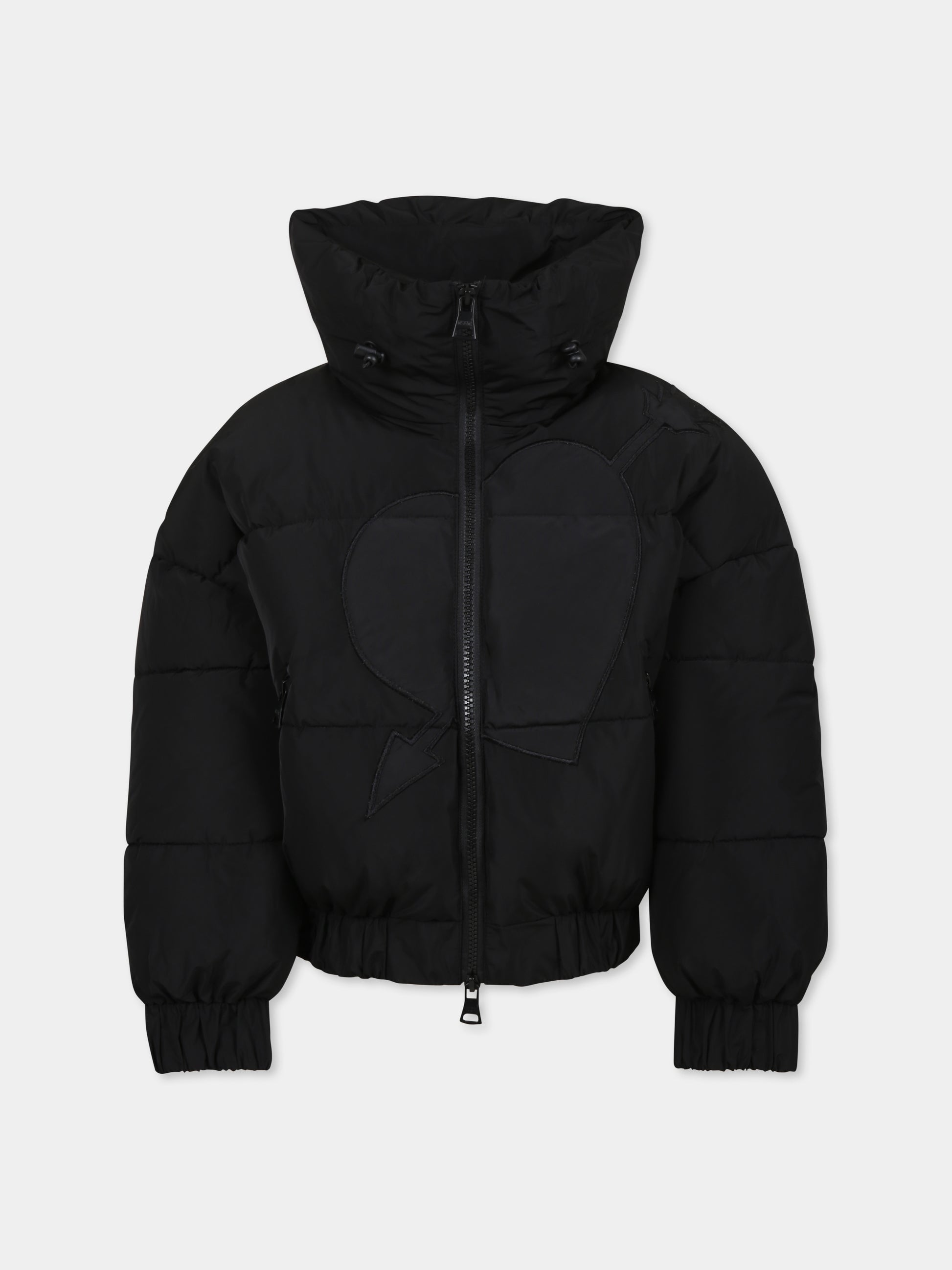 Piumino crop nero per bambina con logo e cuore,Msgm Kids,F4MSJGPF005 110