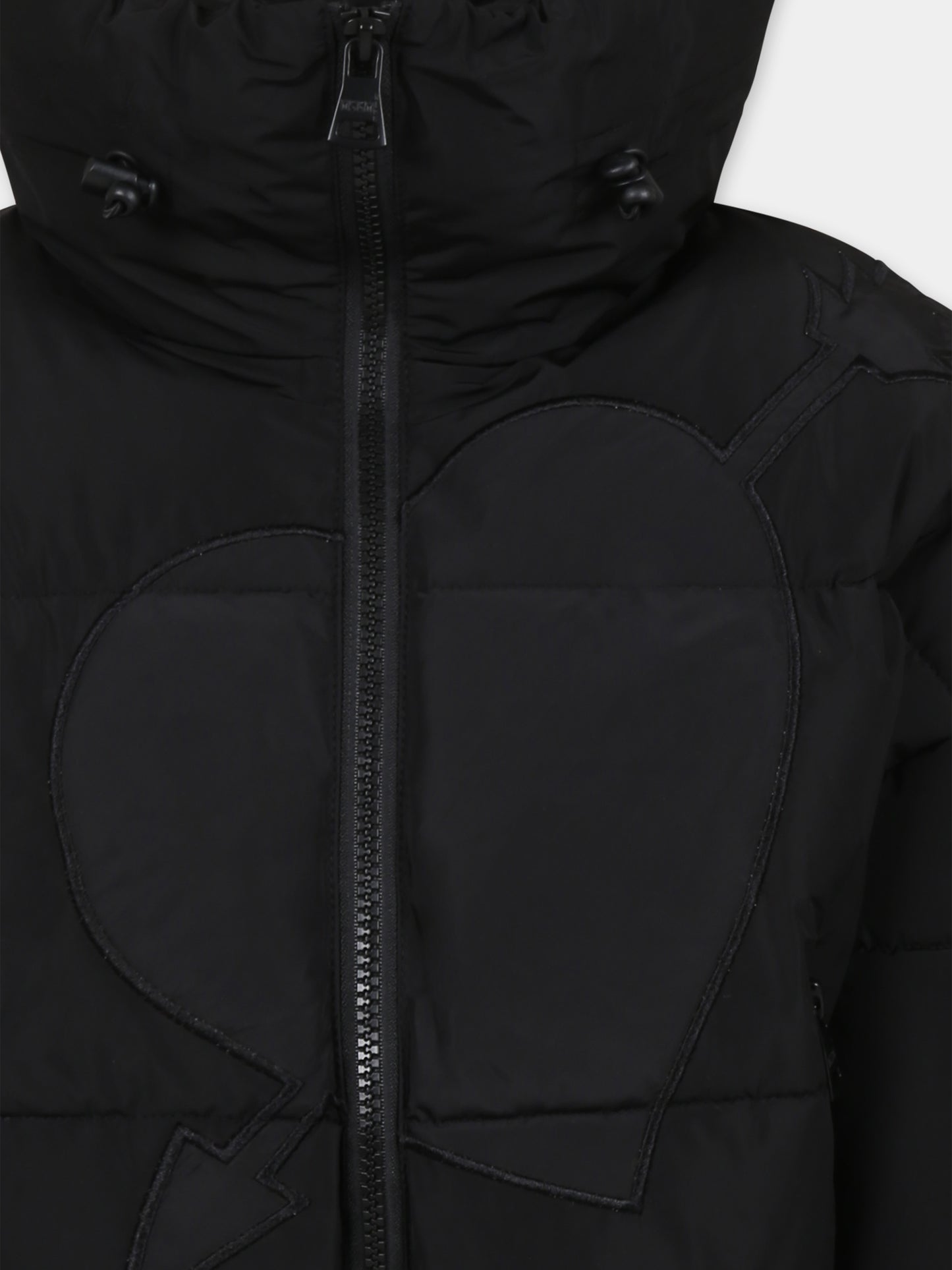 Piumino crop nero per bambina con logo e cuore,Msgm Kids,F4MSJGPF005 110