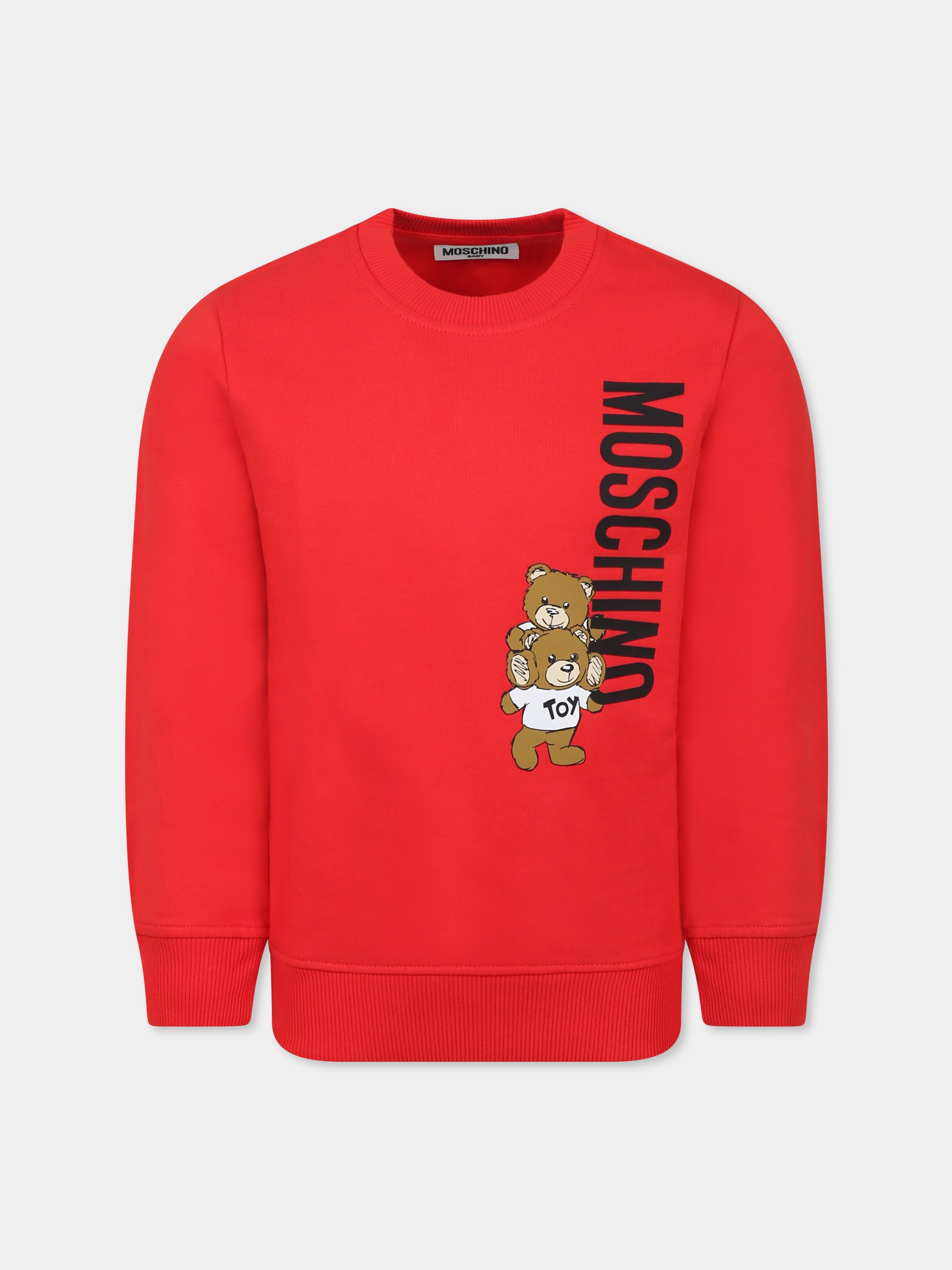 Felpa rossa per bambini con due Teddy Bears,Moschino Kids,H8F05R LCA14 50109