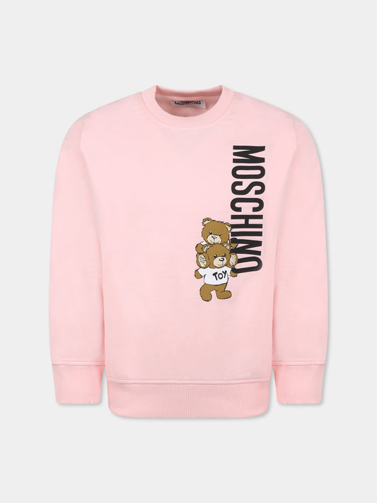Felpa rosa per bambina con due Teddy Bears,Moschino Kids,H8F05R LCA14 50209