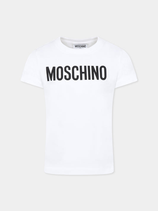 T-shirt bianca per bambini con logo,Moschino Kids,HUM052 LBA24 10101