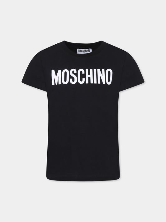 T-shirt nera per bambini con logo,Moschino Kids,HUM052 LBA24 60100
