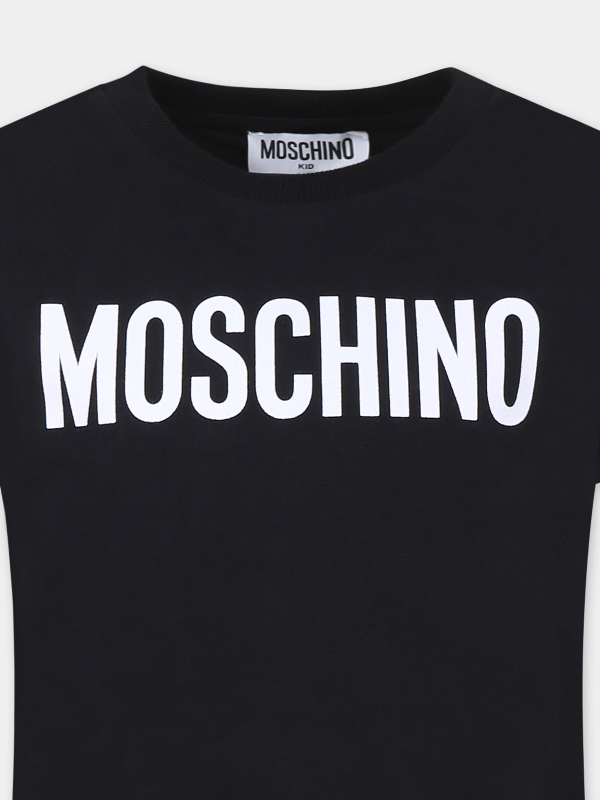 T-shirt nera per bambini con logo,Moschino Kids,HUM052 LBA24 60100