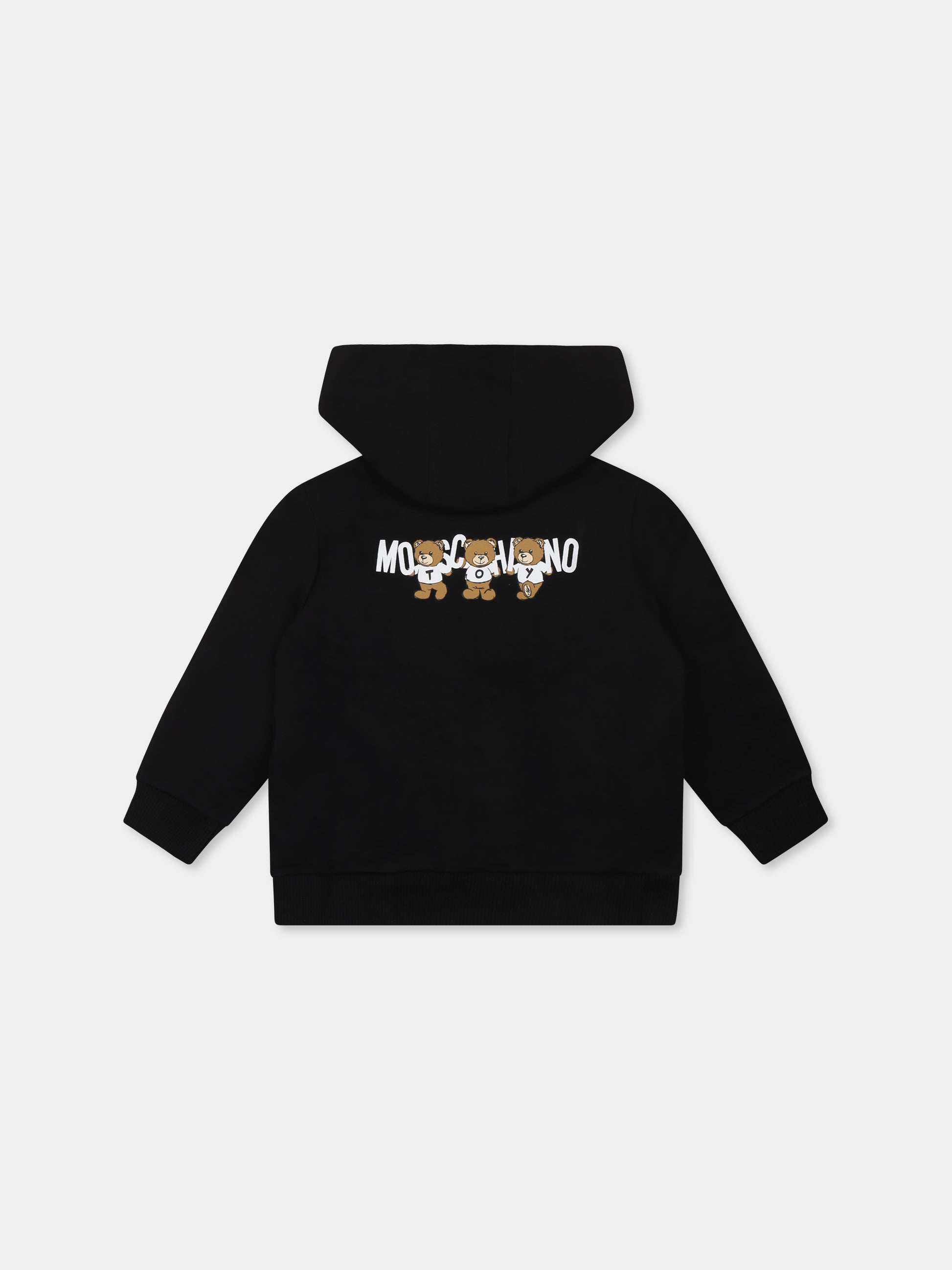 Felpa nera per neonati con tre Teddy Bears e logo,Moschino Kids,MUF05I LCA40 60100