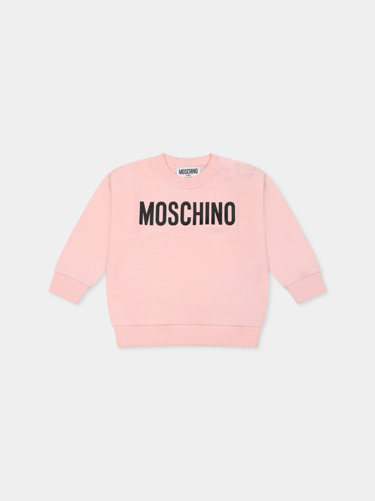 Felpa rosa per neonata con logo,Moschino Kids,MUF05O LCA60 50209