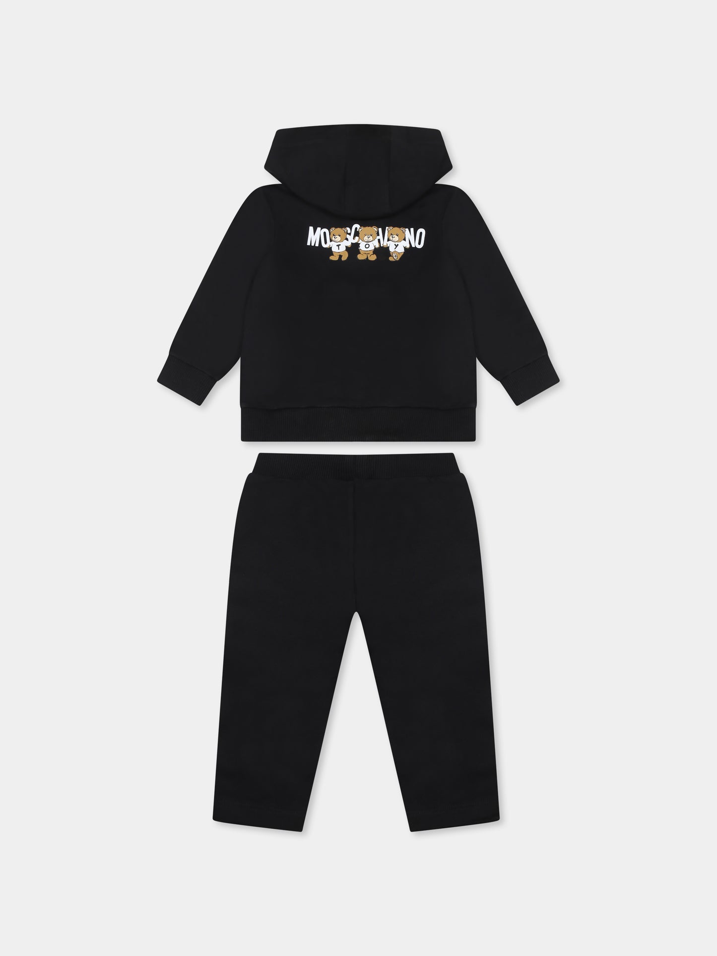 Completo nero per neonati con tre Teddy Bears e logo,Moschino Kids,MUK04Y LCA40 60100