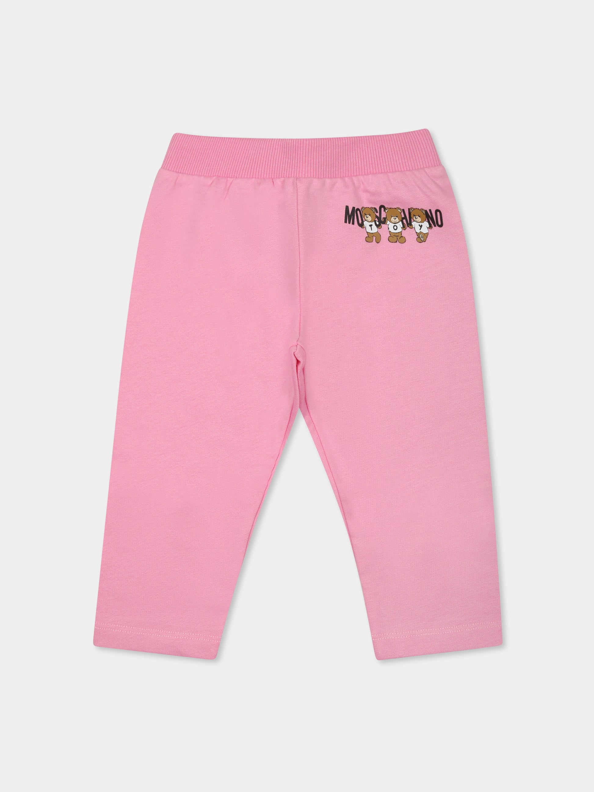 Pantaloni rosa per neonata con tre Teddy Bears,Moschino Kids,MUP057 LCA40 50243