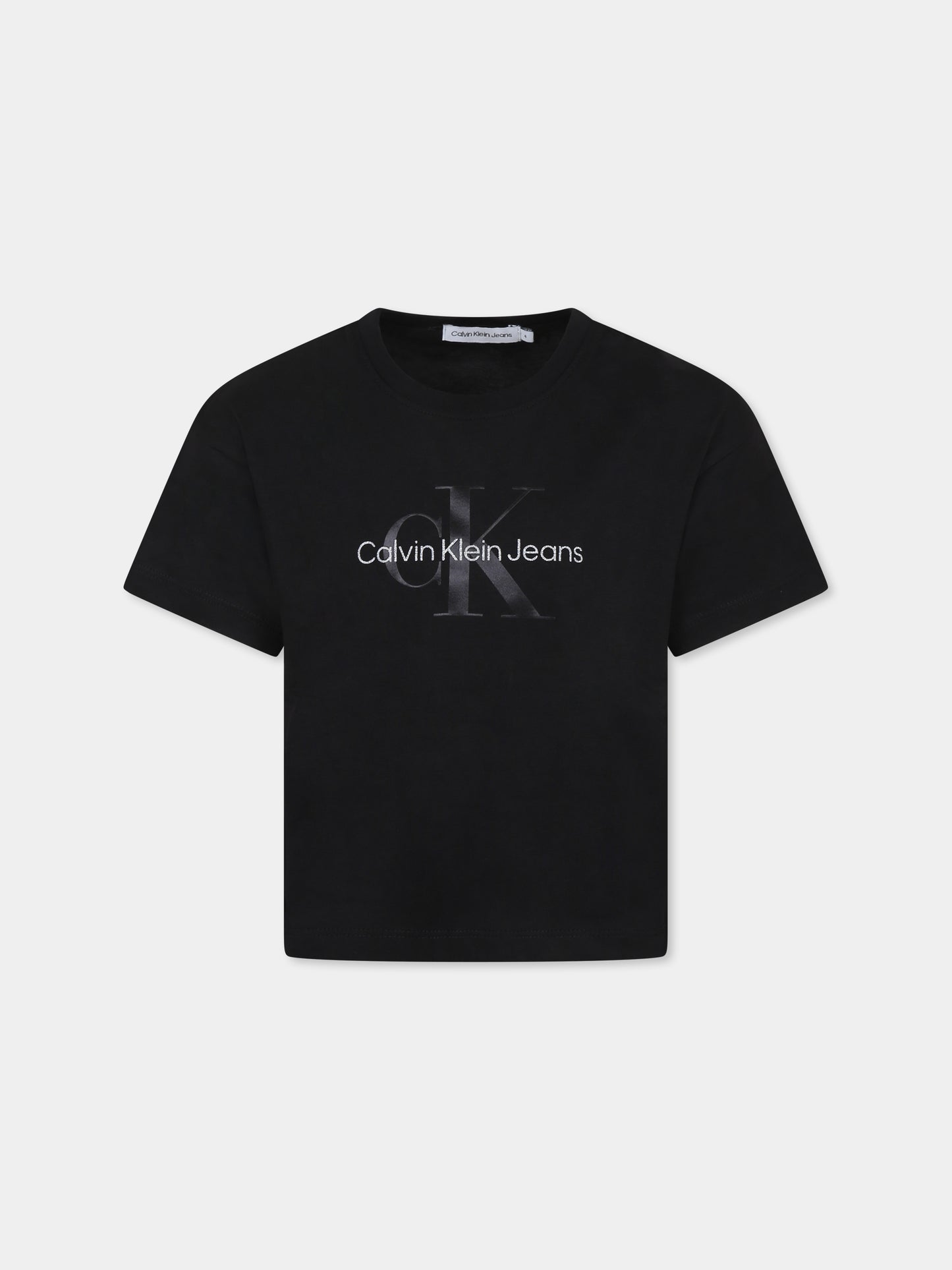 T-shirt nera per bambina con logo e lurex,Calvin Klein Kids,IG0IG02529 BEH