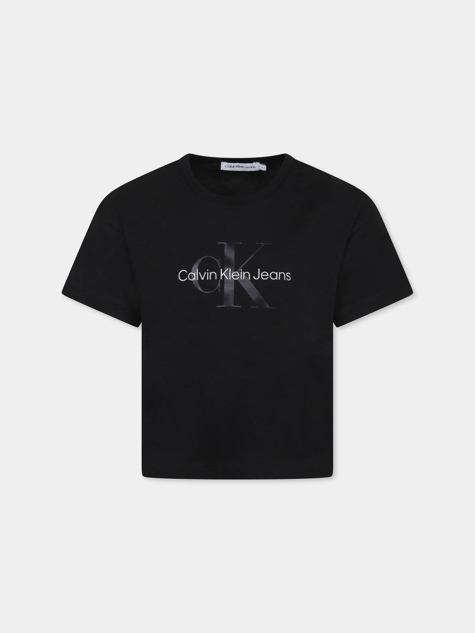 T-shirt nera per bambina con logo e lurex,Calvin Klein Kids,IG0IG02529 BEH