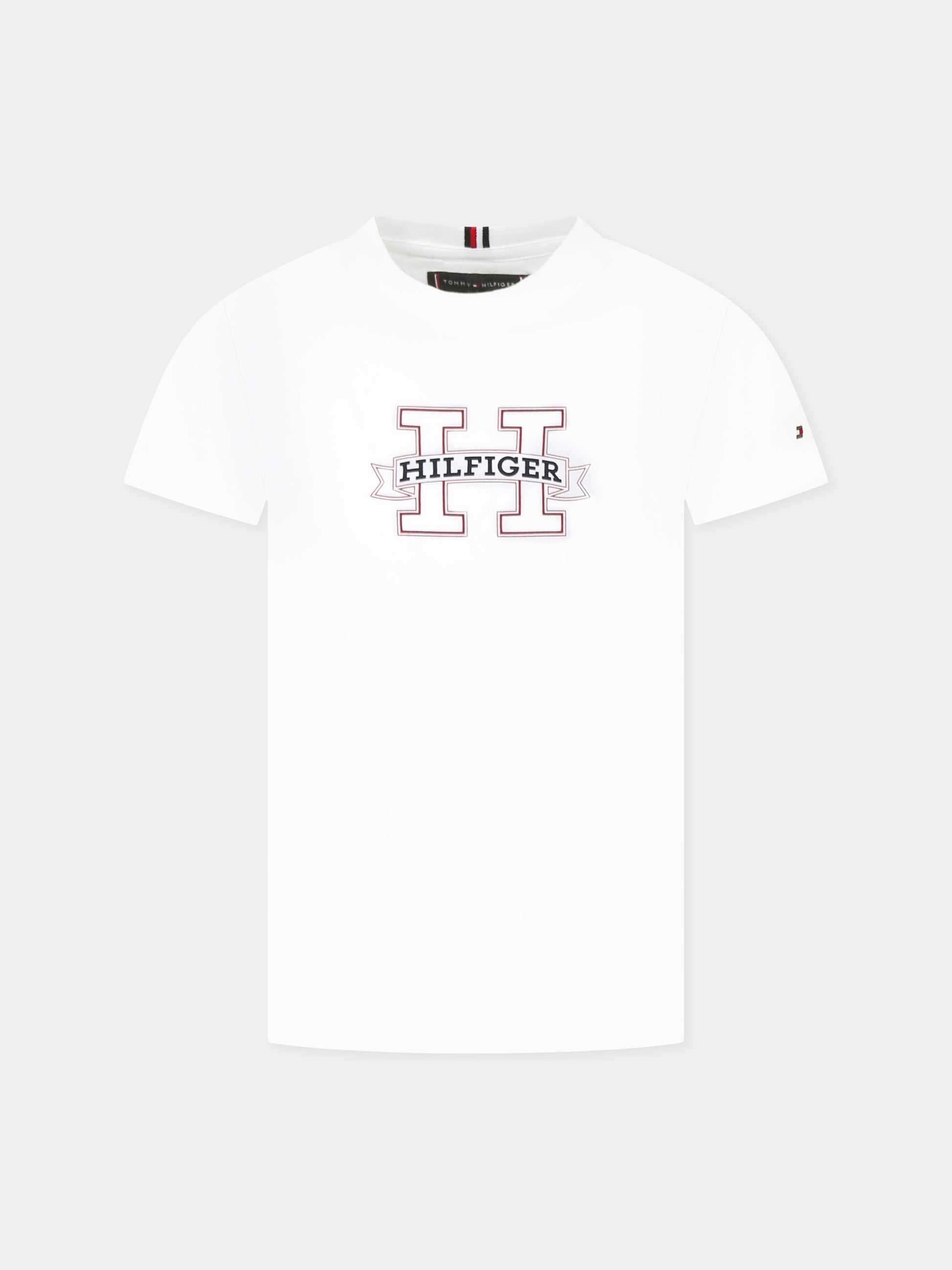 T-shirt bianca per bambino con logo,Tommy Hilfiger Junior,KB0KB09028 YBR