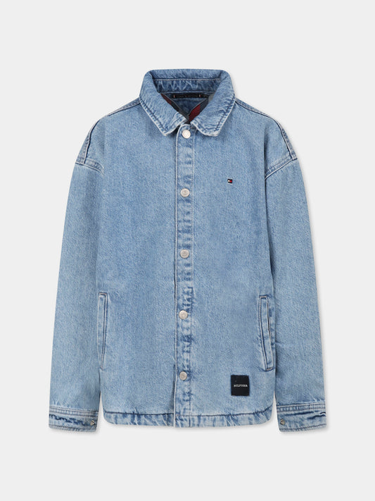 Camicia di jeans celeste per bambino con bandierina,Tommy Hilfiger Junior,KB0KB08874 DW5