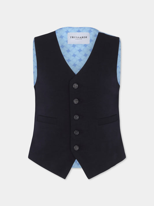 Blue waistcoat for boy with logo