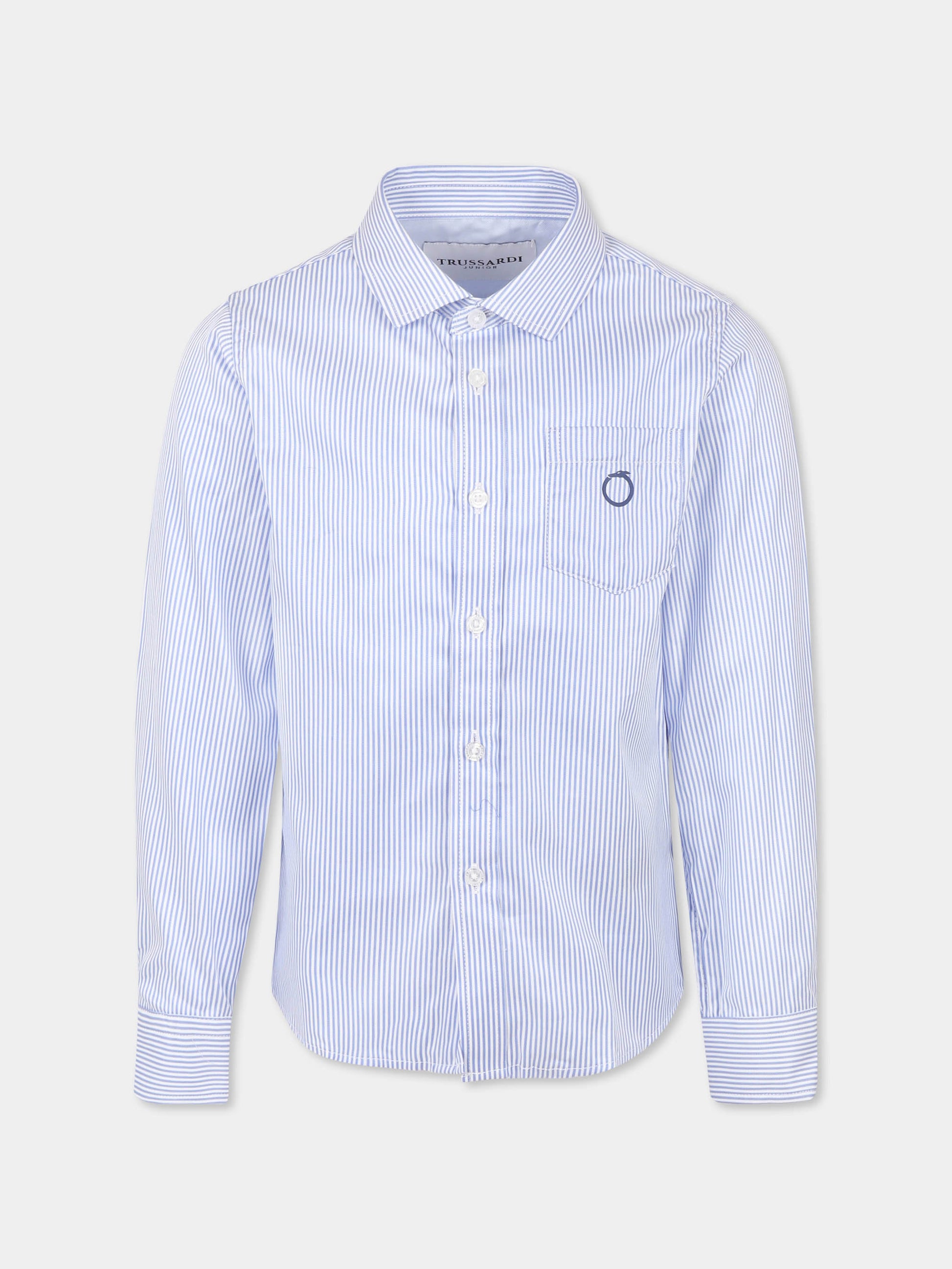 Camicia azzurra per bambino con logo,Trussardi Junior,TBP25019CA BLUE NAVY