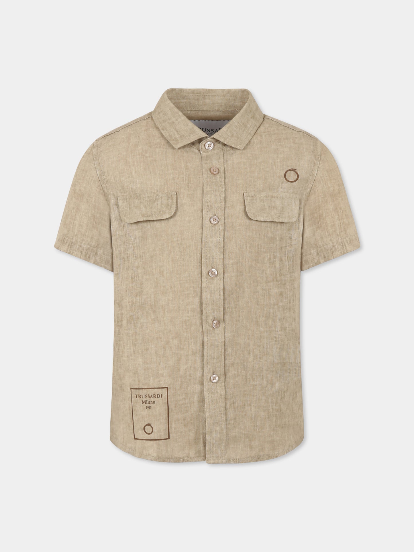 Camicia beige per bambino con logo,Trussardi Junior,TBP25087CA BEIGE MOICA