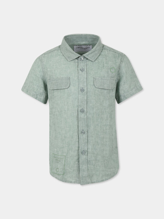 Camicia verde per bambino con logo,Trussardi Junior,TBP25087CA GREEN ALOE