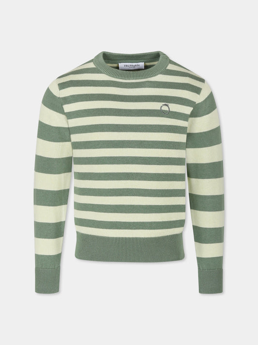 Maglione verde per bambino con logo,Trussardi Junior,TBP25109MA GREEN TEA