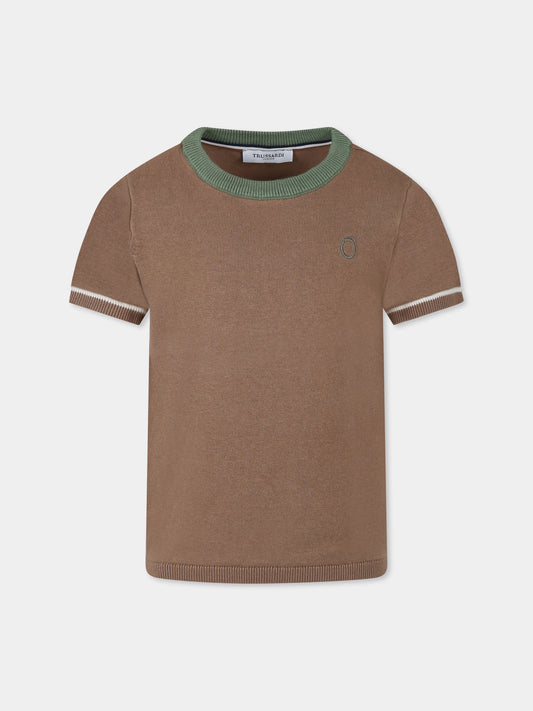 Maglione marrone per bambini con logo,Trussardi Junior,TBP25113MA BEIGE MOICA