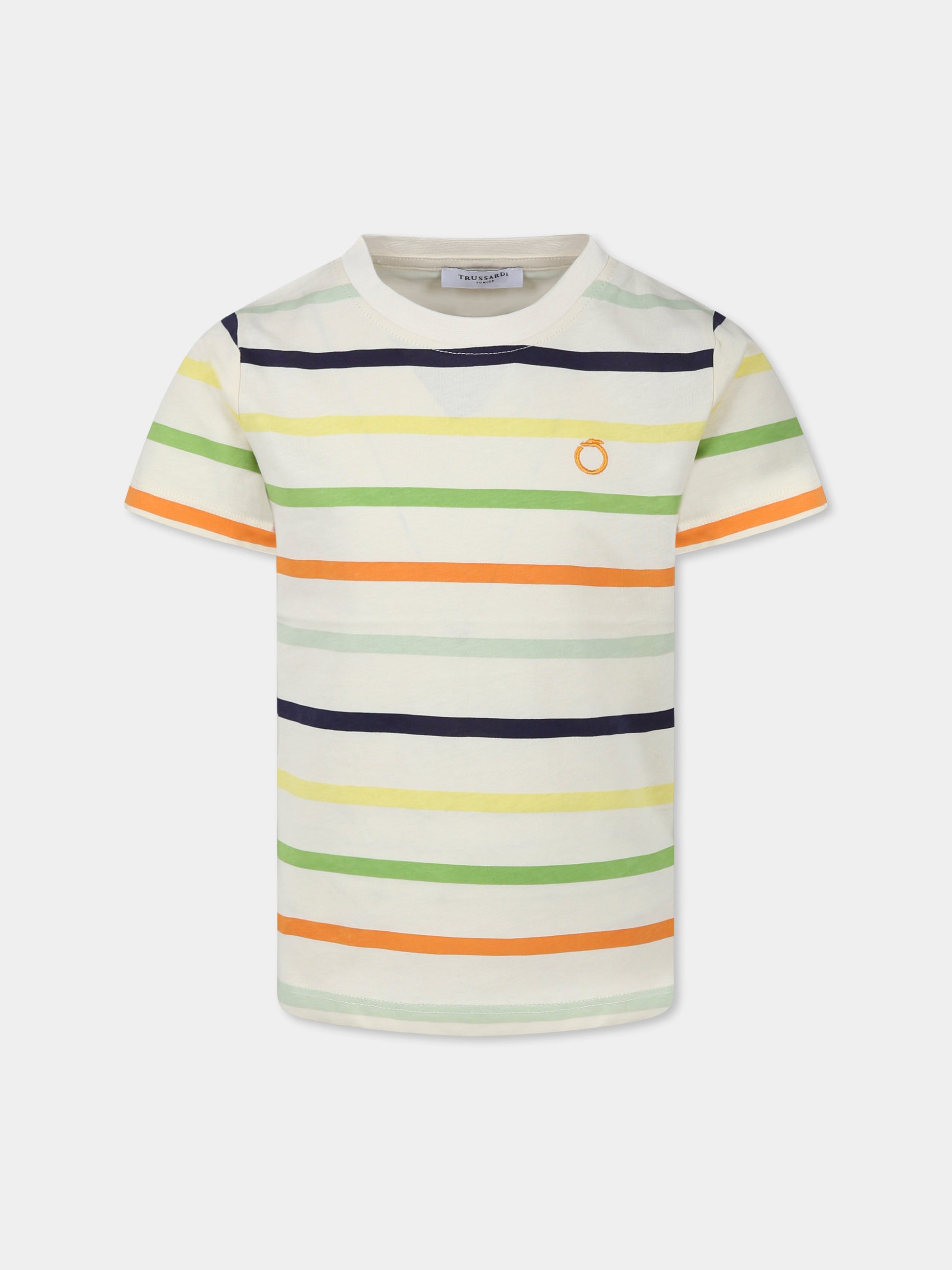 T-shirt multicolor per bambino con logo,Trussardi Junior,TBP25125TS BUTTER MULTI STRIPES