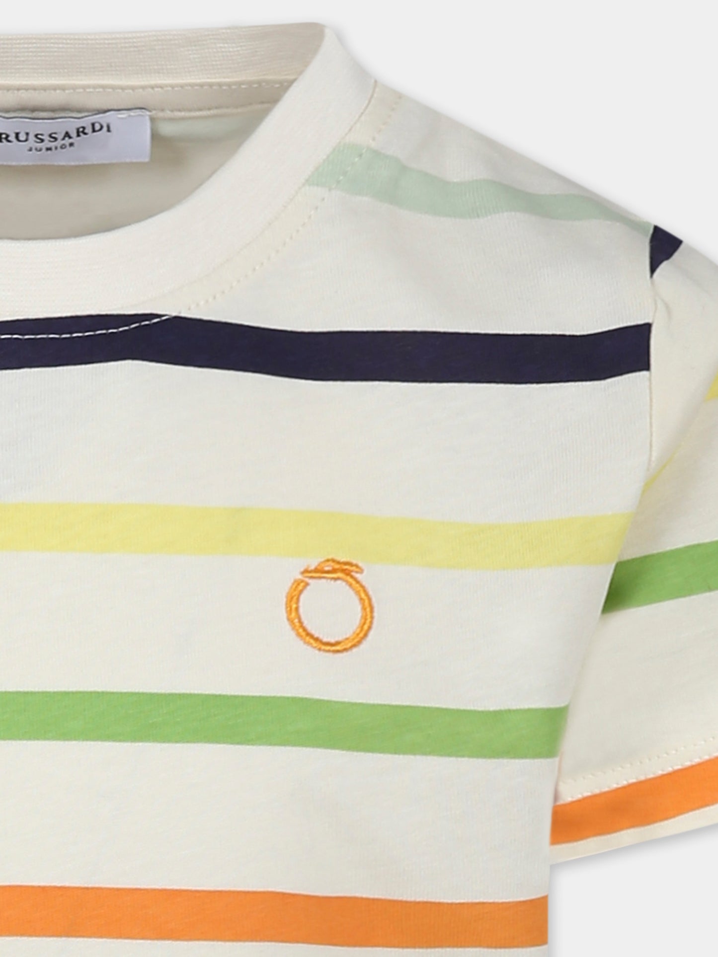 T-shirt multicolor per bambino con logo,Trussardi Junior,TBP25125TS BUTTER MULTI STRIPES