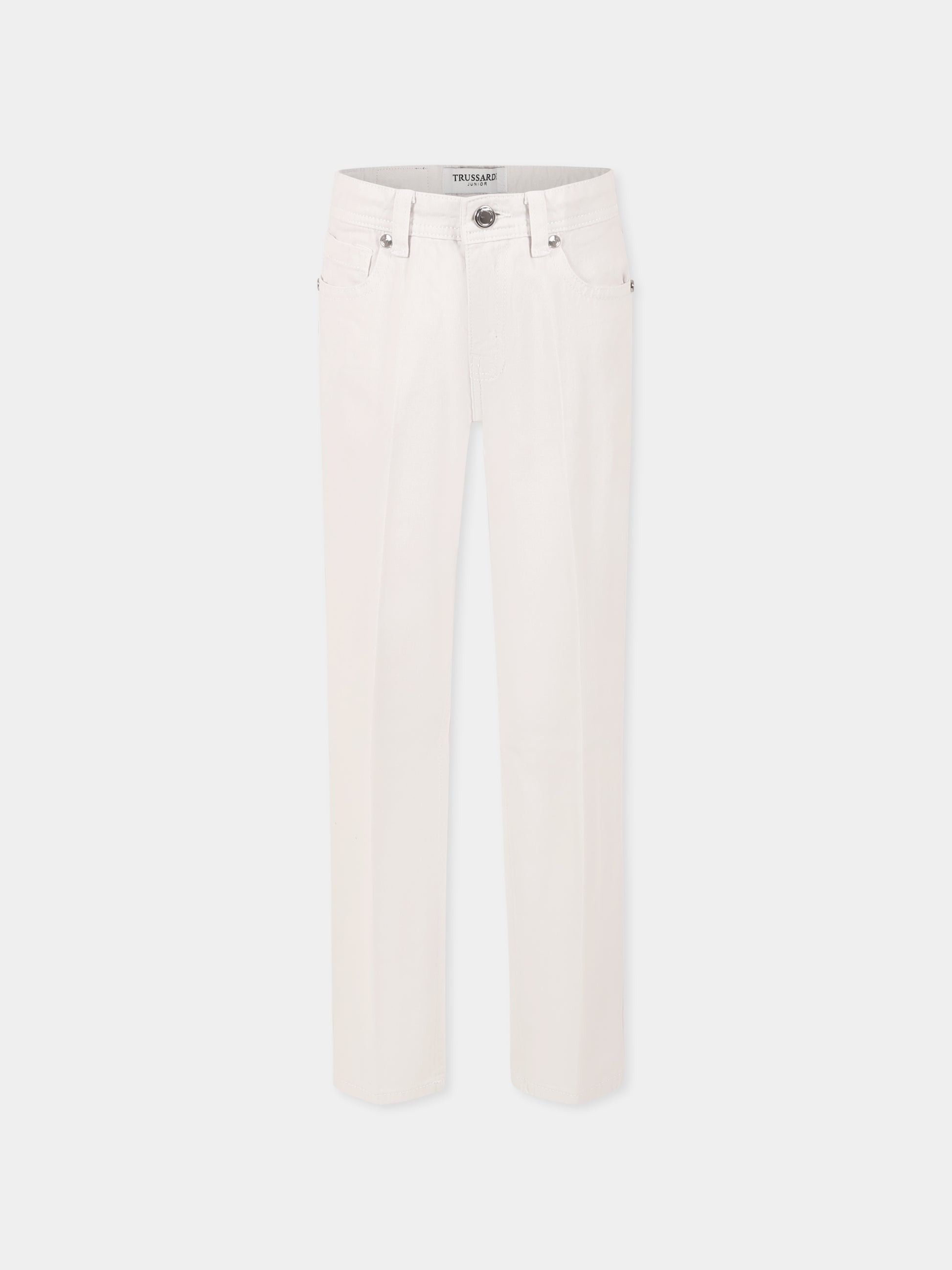 Pantaloni bianchi per bambino con logo,Trussardi Junior,TBP25134PA WHITE