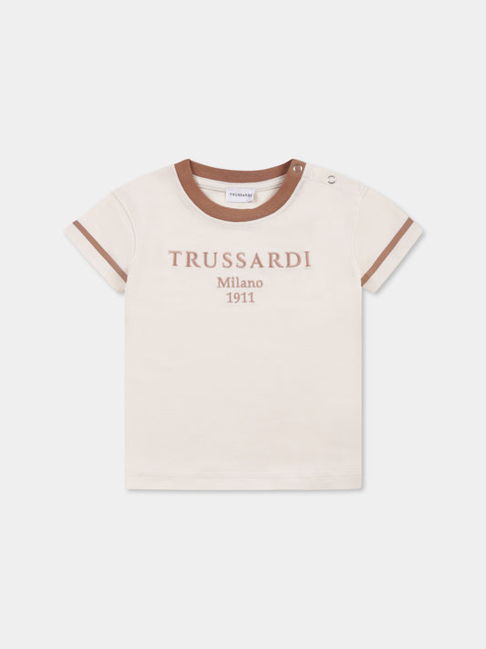 T-shirt avorio per neonato con logo,Trussardi Junior,TIP25033TS BUTTER