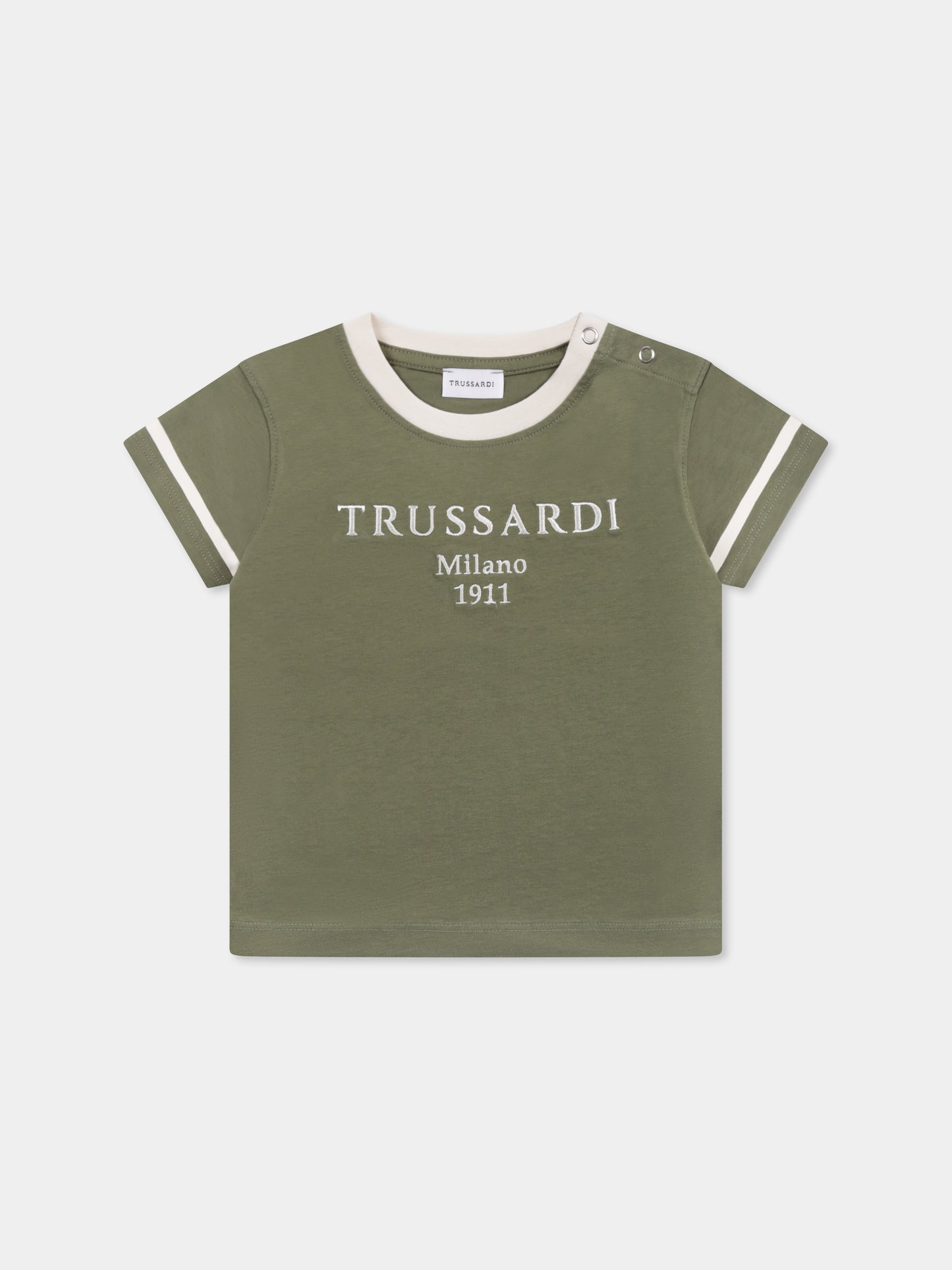 T-shirt verde per neonato con logo,Trussardi Junior,TIP25033TS GREEN ALOE