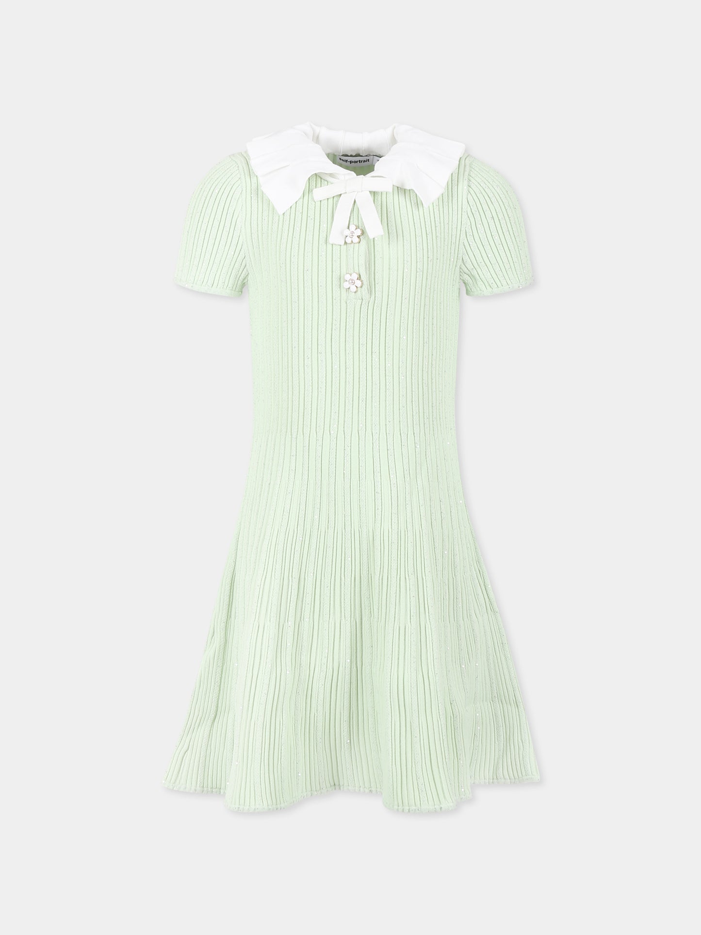 Vestito verde per bambina con fiocco,Self-portrait,SS25-702S-G