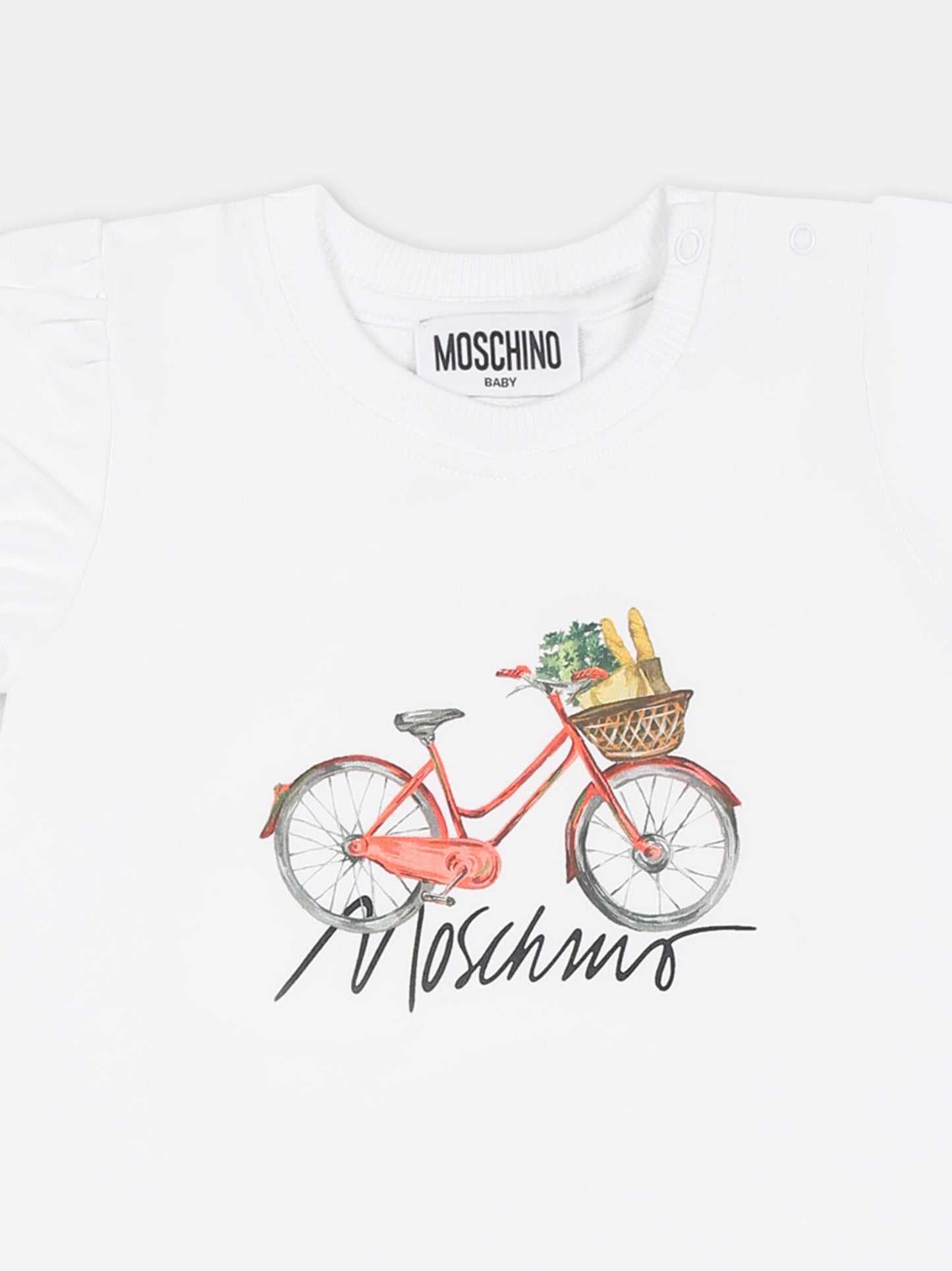 Vestito bianco per neonata con stampa bicicletta,Moschino Kids,MDV0CN LDA13 10101